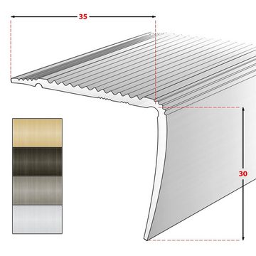 Floordirekt Treppenkantenprofil Integral, 4 Farben & 3 Größen, Stufenkantenprofil, L-Form, 35x30 mm, Selbstklebend