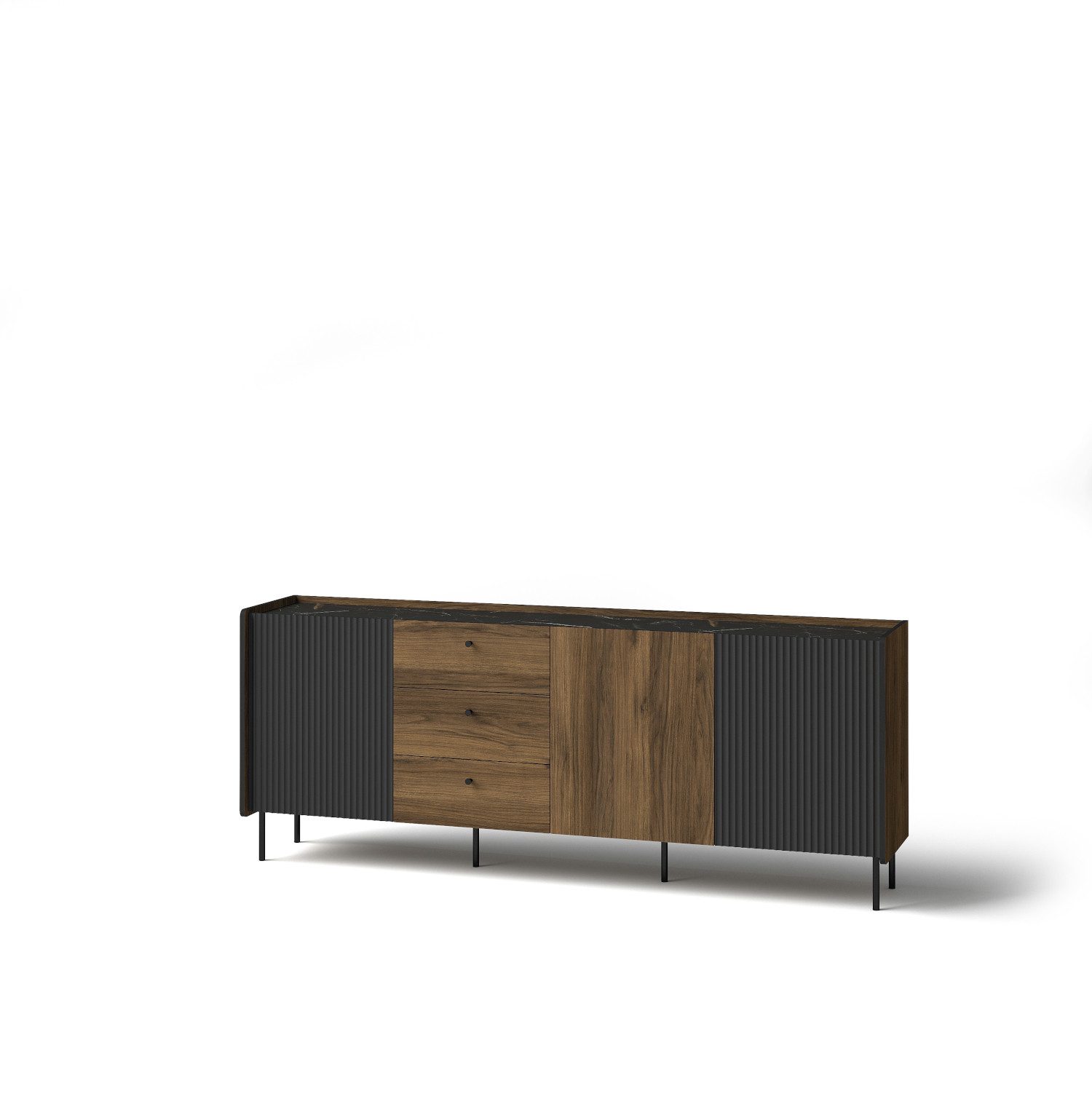 möbel-direkt.de Wohnzimmer-Set Kommode Prestigo in Schwarz und Nuss, 200cm Breite