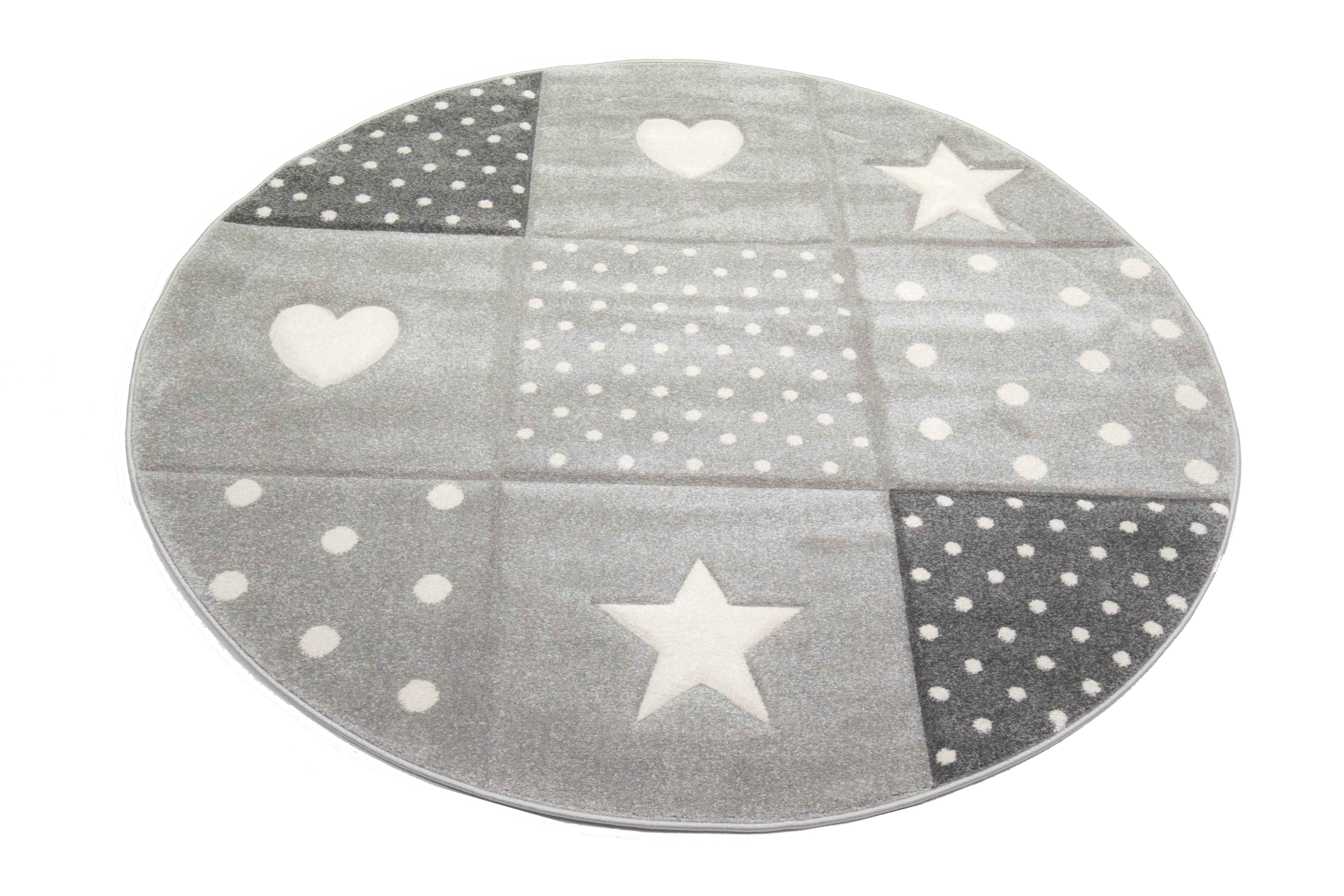 Carpetia Kinderteppich Kinderteppich Kinderzimmer Punkte Herz Stern Design creme schwarz grau, rechteckig, Höhe: 13 mm