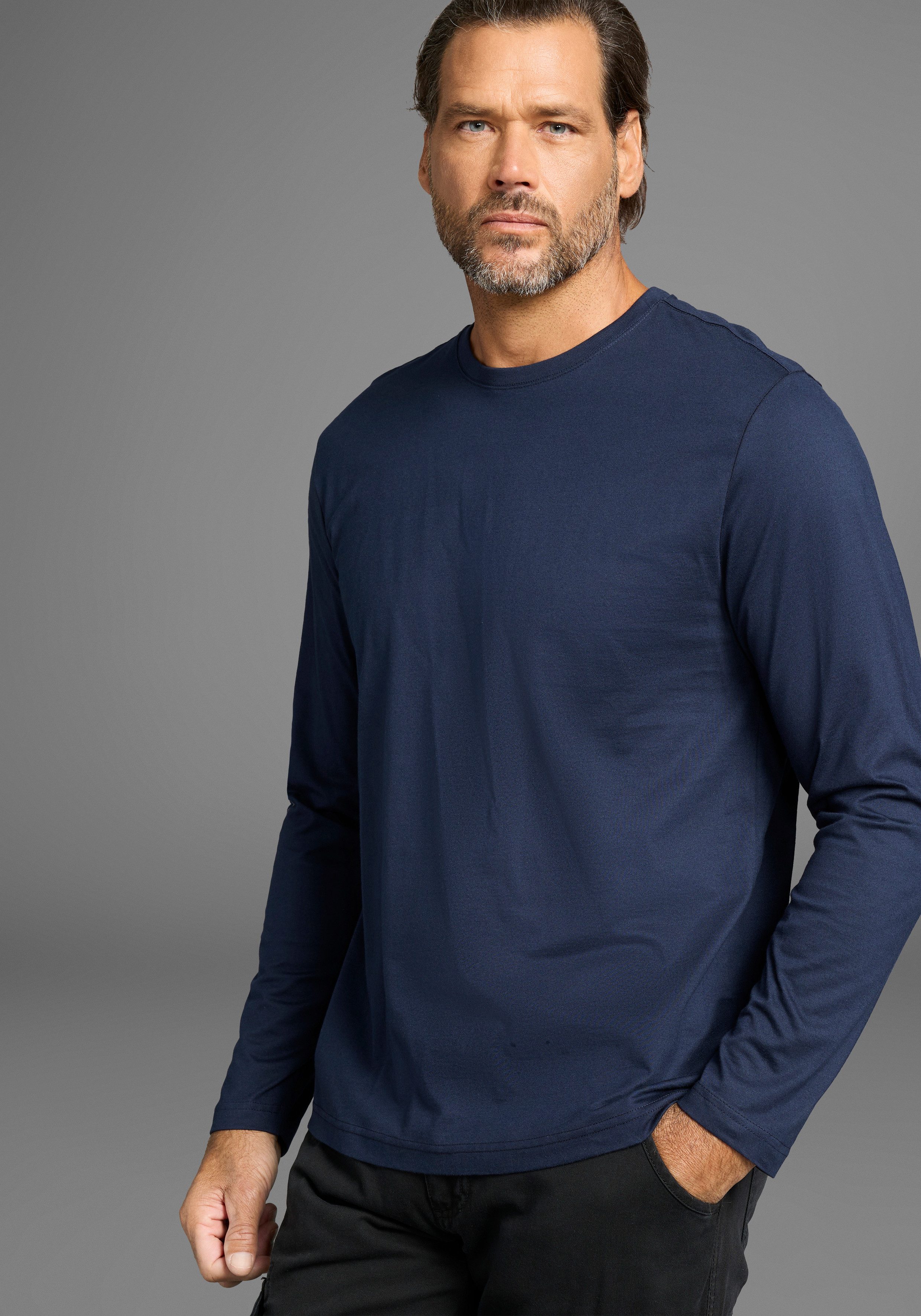 Man's World Langarmshirt neue Farbe ! (3er-Pack) Langarm, unifarben, aus Baumwolle, im 3er-Pack