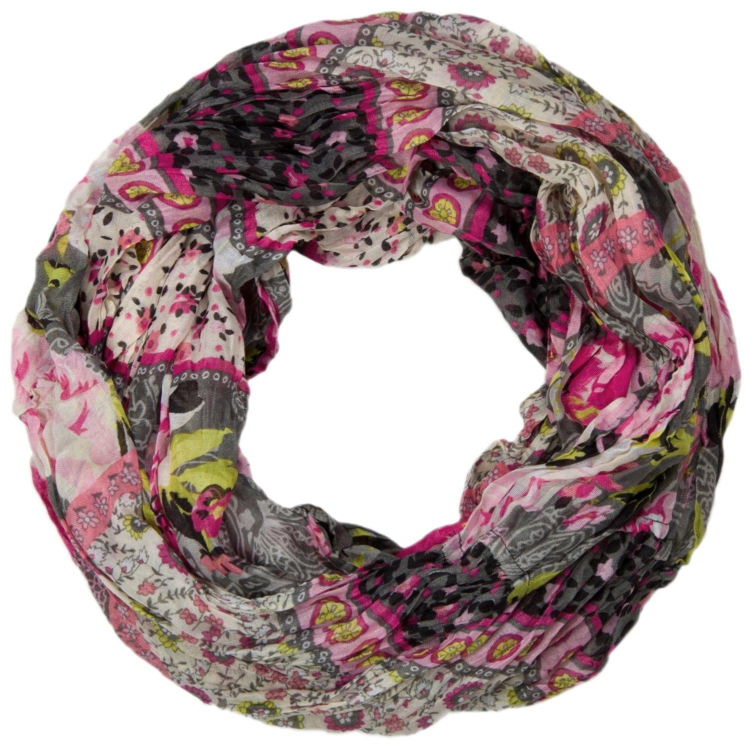 styleBREAKER Loop, (1-St), Loop mit Blumen Paisley Muster Grau