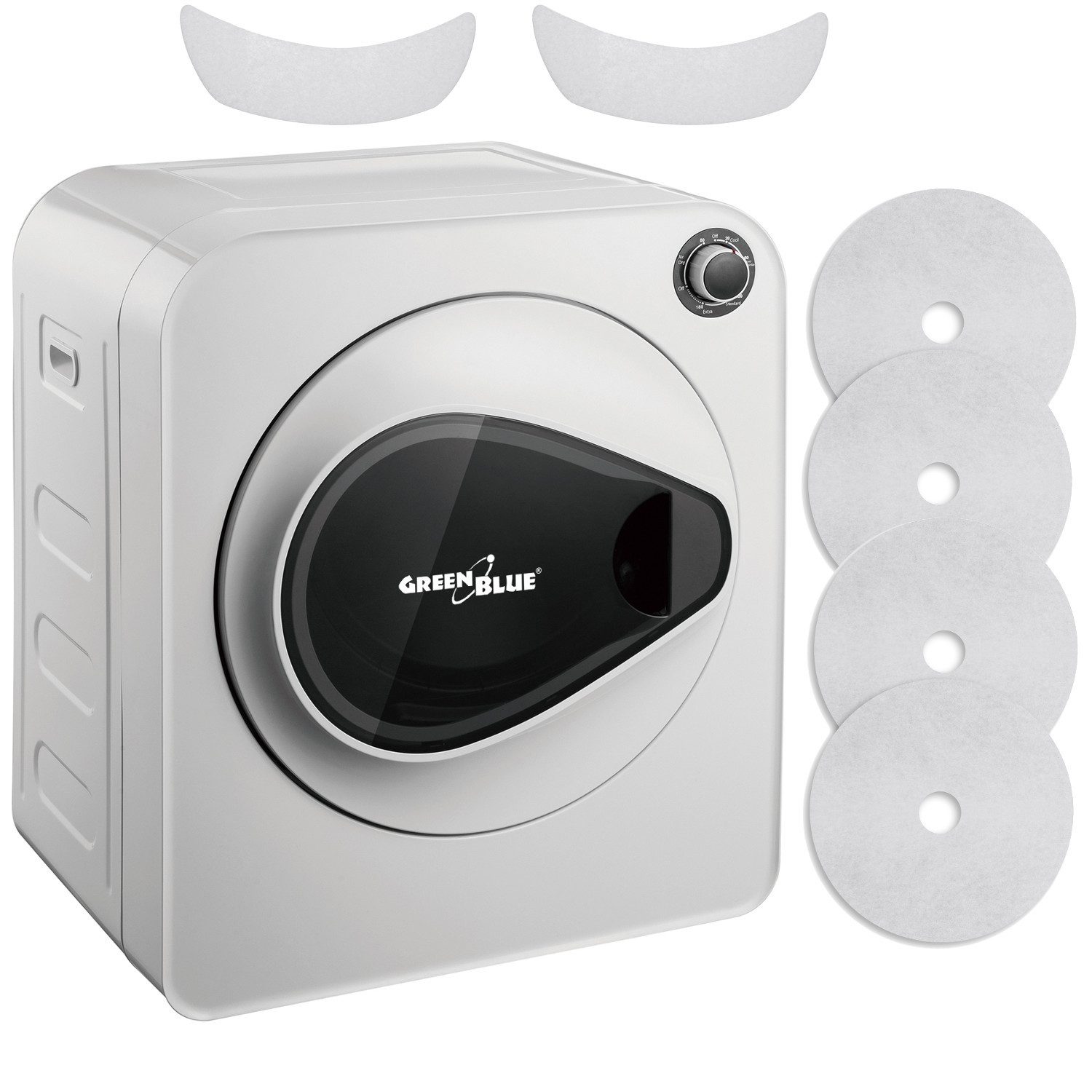 GreenBlue Elektrischer Wäschetrockner GB405 Ablufttrockner für kleine Wohnungen, Fünf Trocknungsprogramme Wäschetrockner 830W 3kg