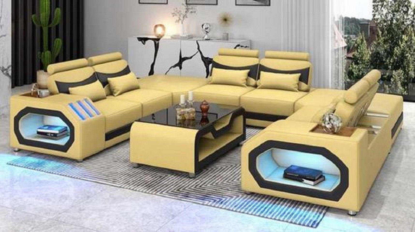 Ecksofa U Teile, Ecksofa Design in Sofa Form LED, XXL Modern JVmoebel Beige Großes Europe Made 5