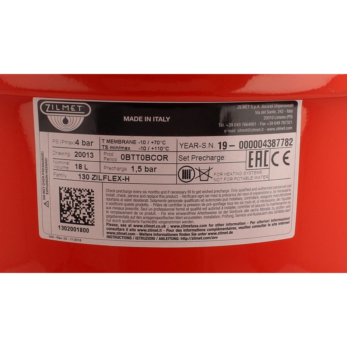 Zilmet Deutschland GmbH Membran-Druckbehälter Membran-Ausdehnungsgefäß ZILFLEX H - für Heizungsanlagen