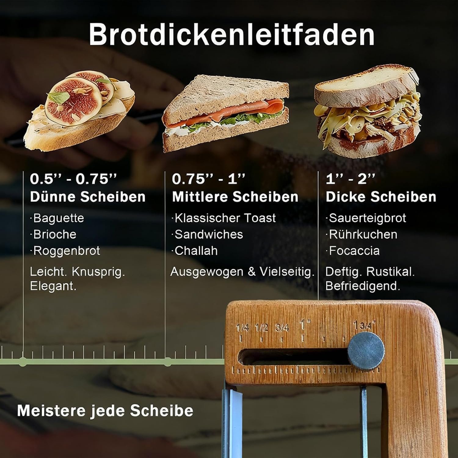 Fyrove Brotschneidebrett Brotschneider für selbstgebackenes Brot, Verstellbares Brotsäge, Holz Bäckermesser für knuspriges Sauerteigbrot und Baguette – Bild 5 von 5