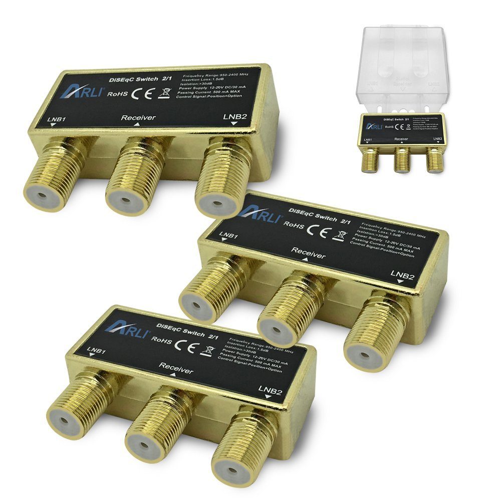 ARLI Schalter DiSEqC Schalter 2/1 vergoldet mit Wetterschutzgehäuse (3-St)