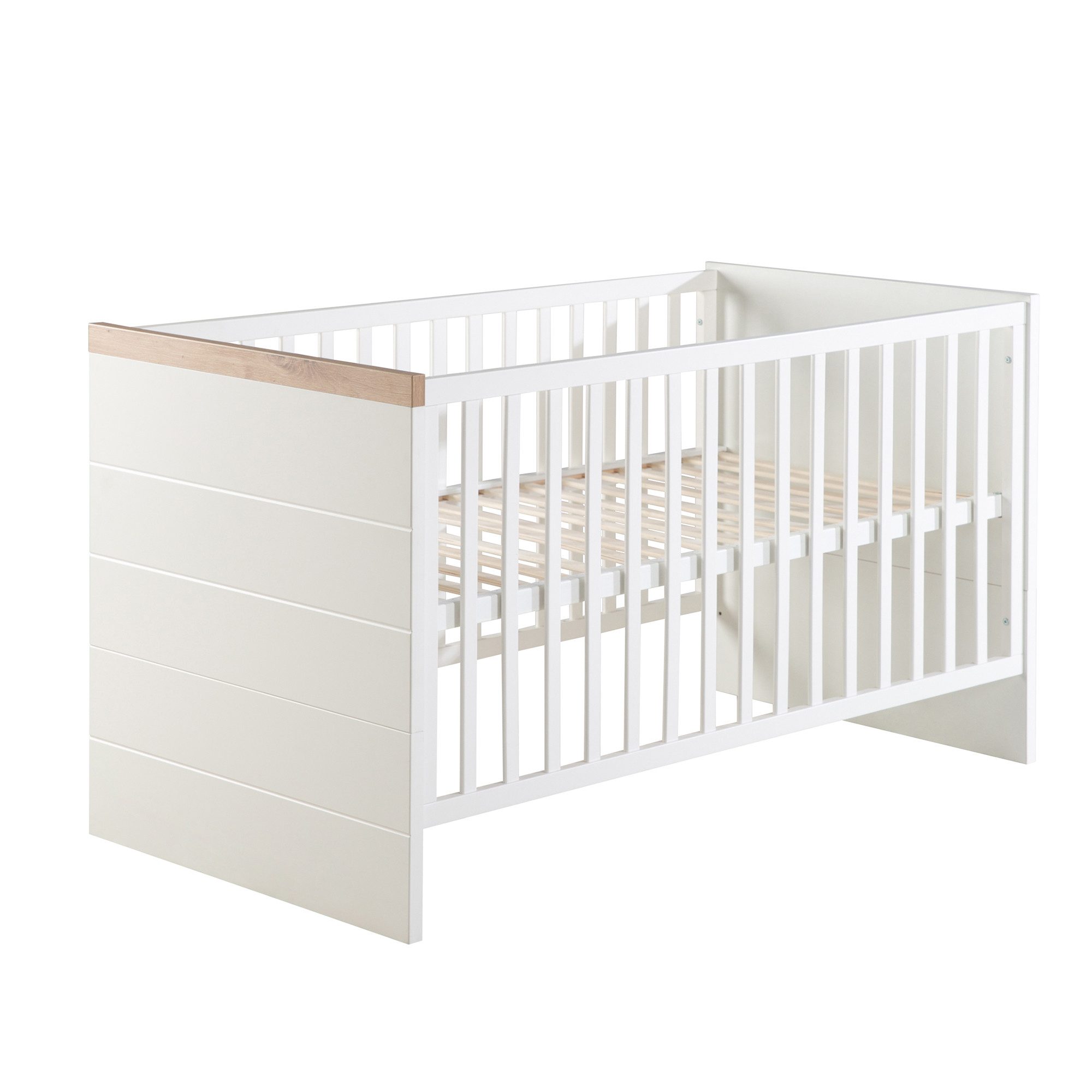 roba® Babyzimmer-Komplettset Nele - Kinderzimmer aus Holz mit edlen Fräsungen, (Set, Gitterbett, Wickelkommode & 3-türiger Drehtürenschrank), Zeitlose Optik in Weiß mit Dekor in Artisan Eiche