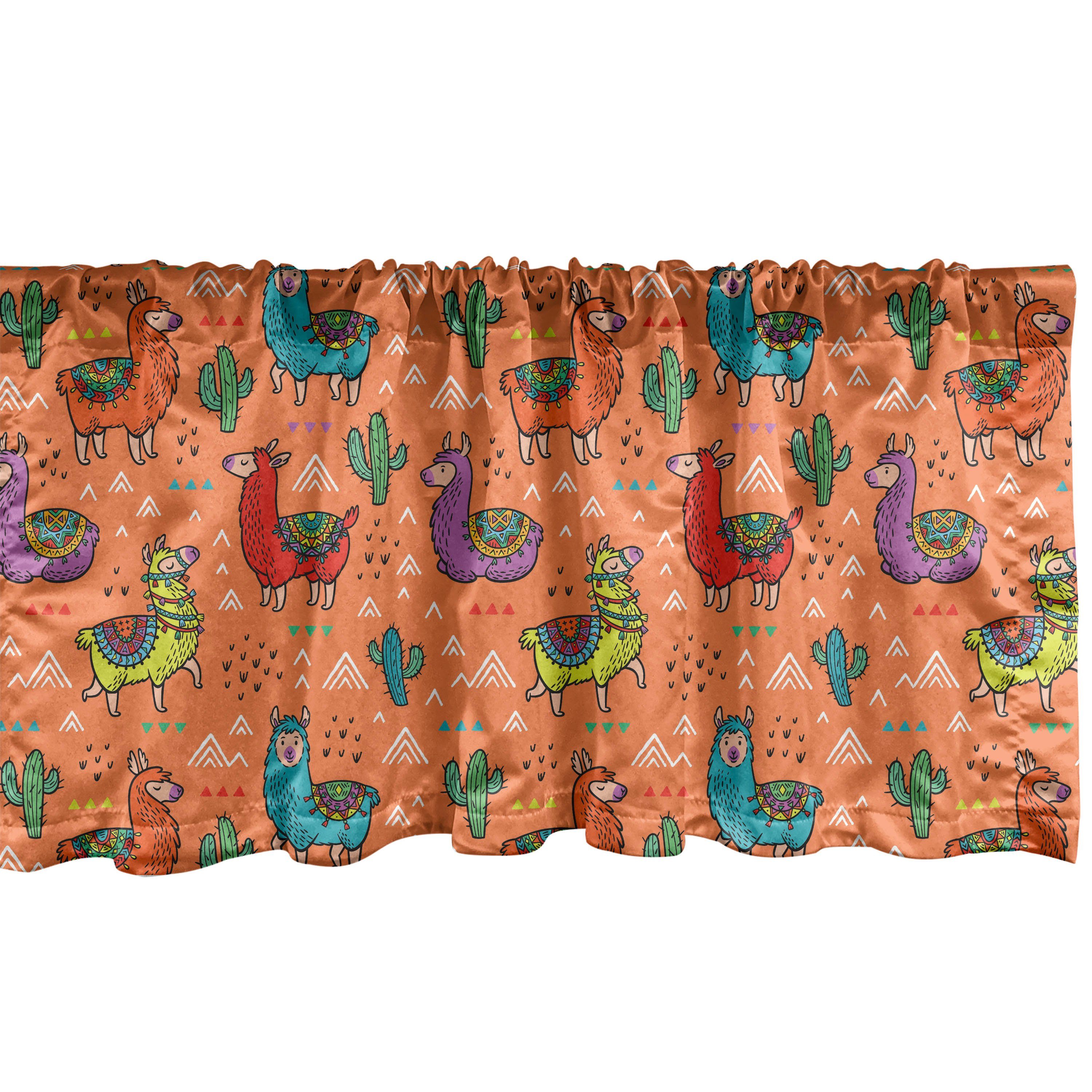 Scheibengardine Vorhang Volant für Küche Schlafzimmer Dekor mit Stangentasche, Abakuhaus, Microfaser, Kaktus Bunte Alpacas Blume