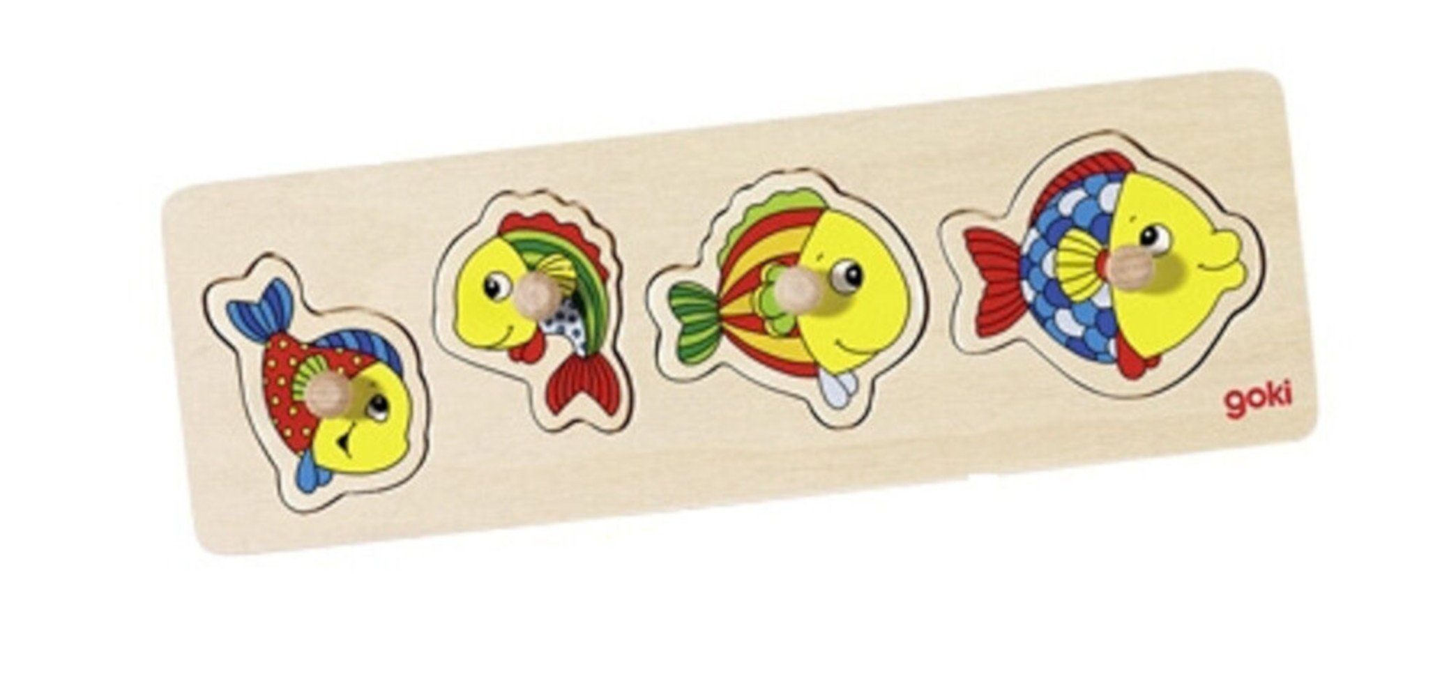 goki Steckpuzzle Holz Steckpuzzle Fische aus Holz Holzpuzzle Puzzle Holzspielzeug, 4 Puzzleteile, Mit extra großen Teilen