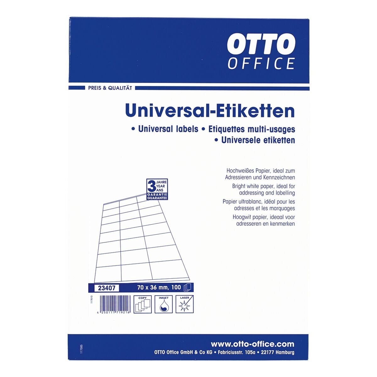 Otto Office Etiketten Standard, 2400 Stück, Adresse (70x36 mm ohne Rand), selbstklebend