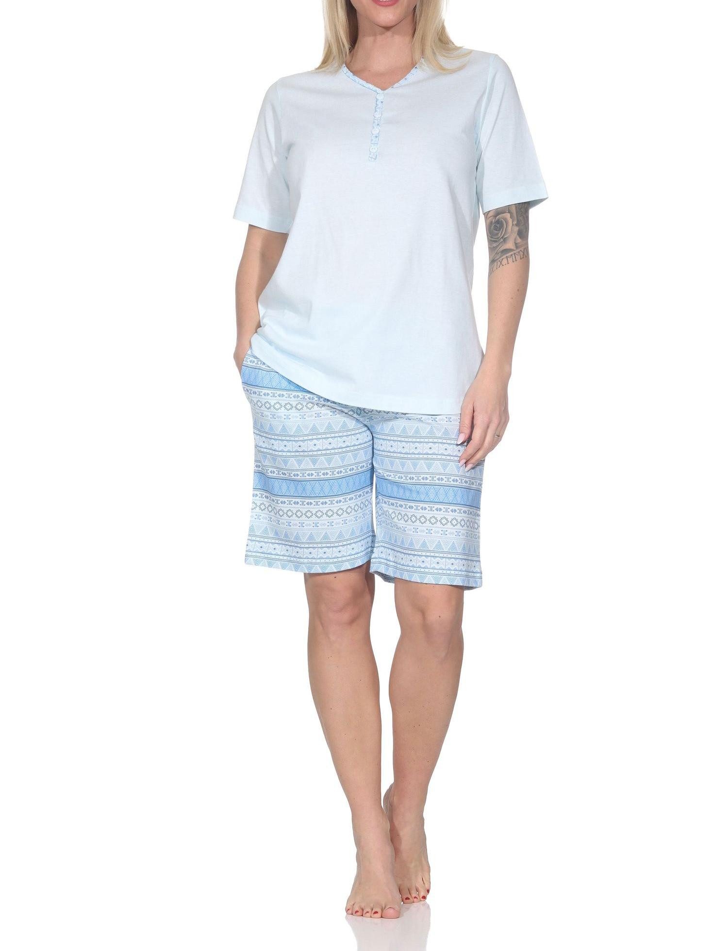 Pyjama Damen kurzarm Schlafanzug Shorty im Ethnolook - auch in Übergrößen