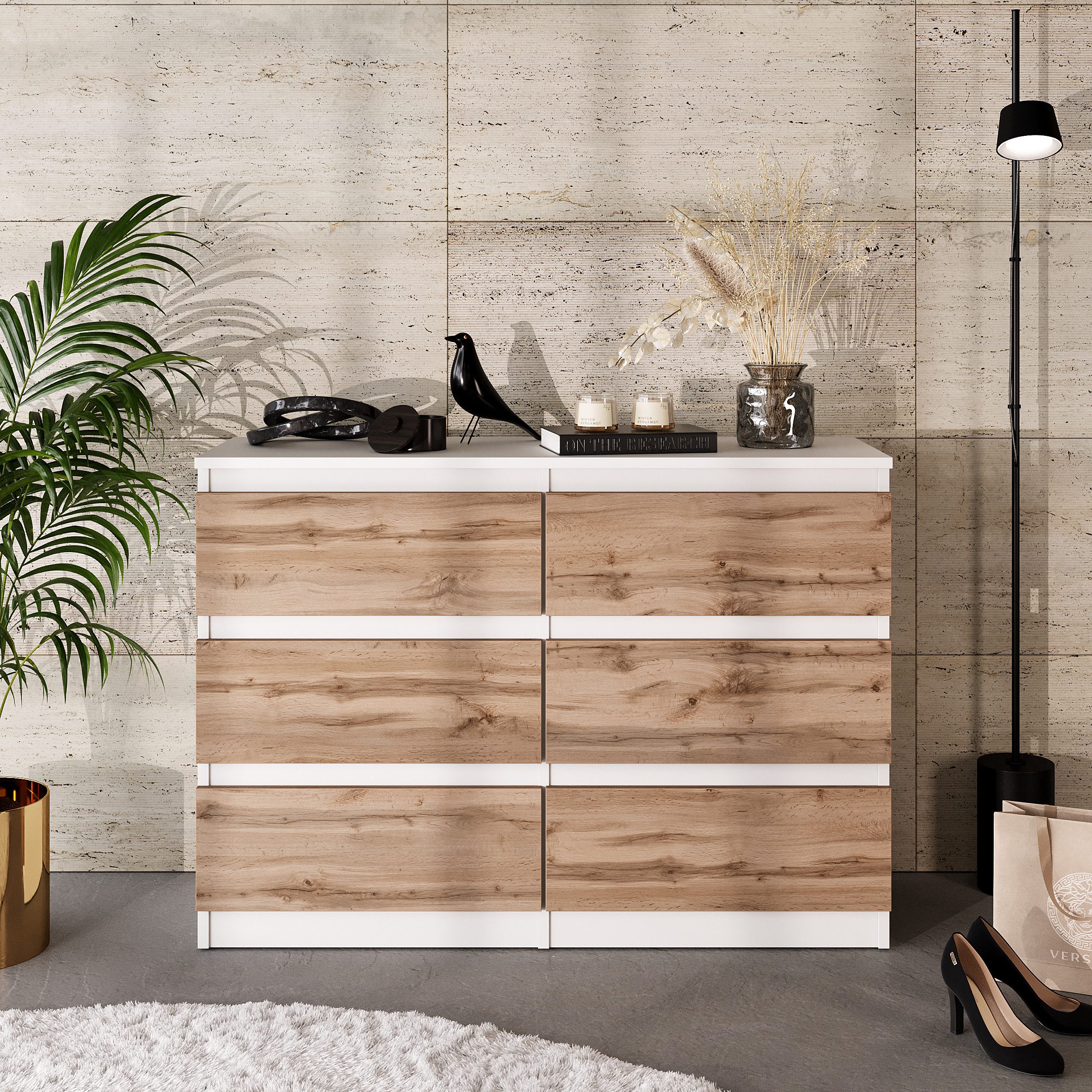 Furnica Kommode 6 Schubladen, Sideboard, Schubladenschrank Breite 100cm Höhe 71cm