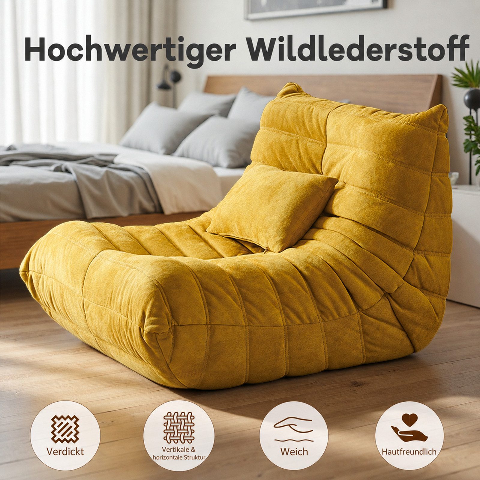 VUZINIC Sitzsack für Erwachsene, Memory-Schaum-Füllung, Bodensofa, Wohnzimmer & Büro (1 St)