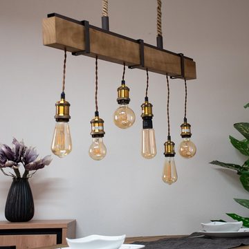 etc-shop LED Pendelleuchte, Leuchtmittel inklusive, Warmweiß, Vintage Decken Pendel Lampe rost Ess Zimmer Holz Balken