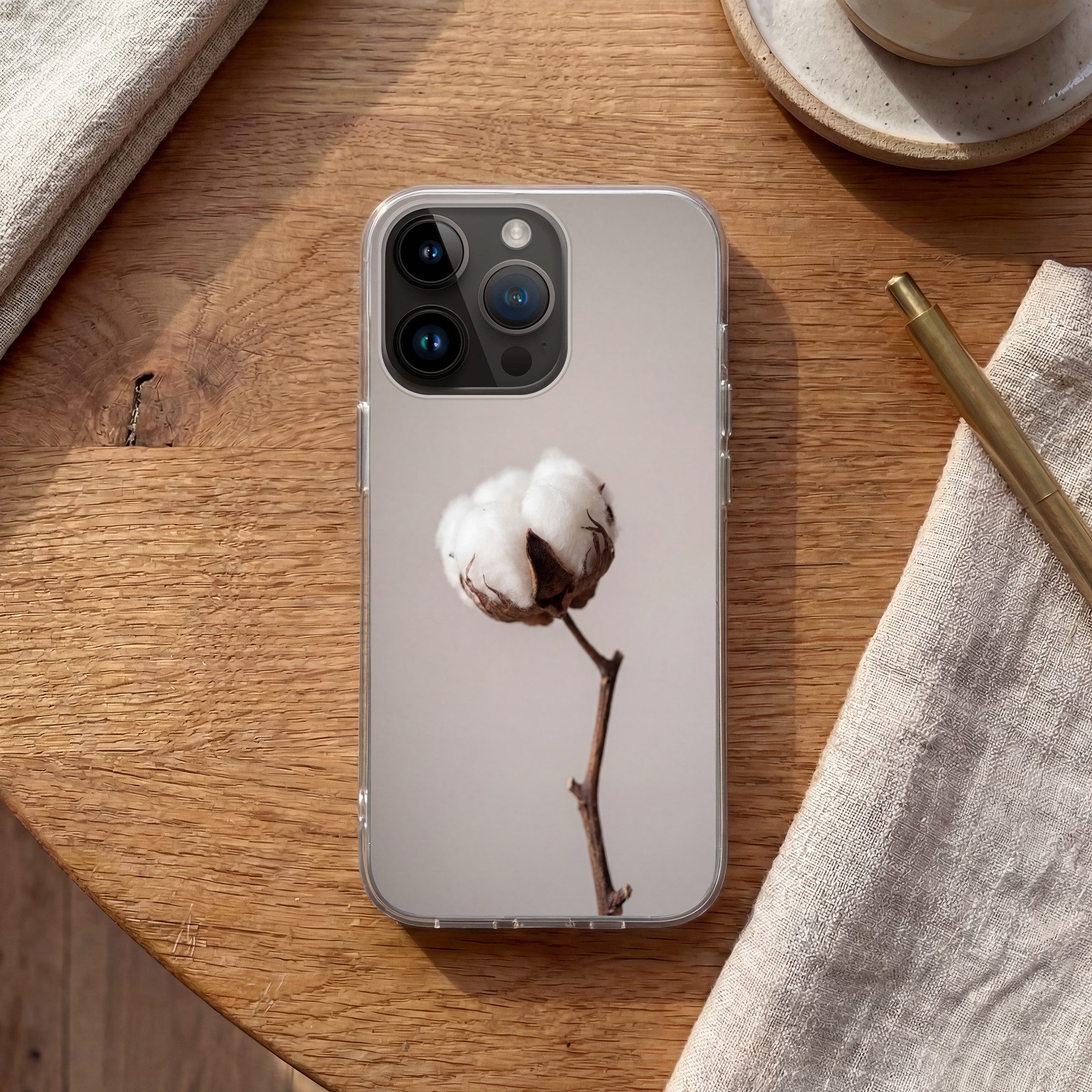 MuchoWow Handyhülle für Apple iPhone 14 Pro Max Wattebausch - Minimalistisch - Weiß, Smartphone-Bumper, Print, Handy Schutzhülle Dünn