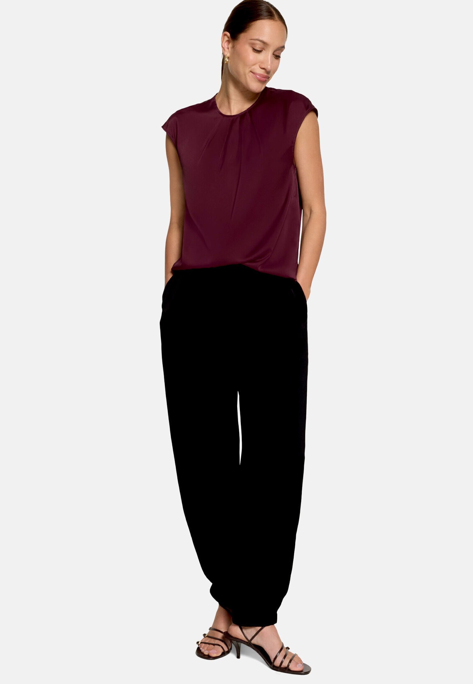 Zero Satinbluse Damen mit Rundhalsausschnitt