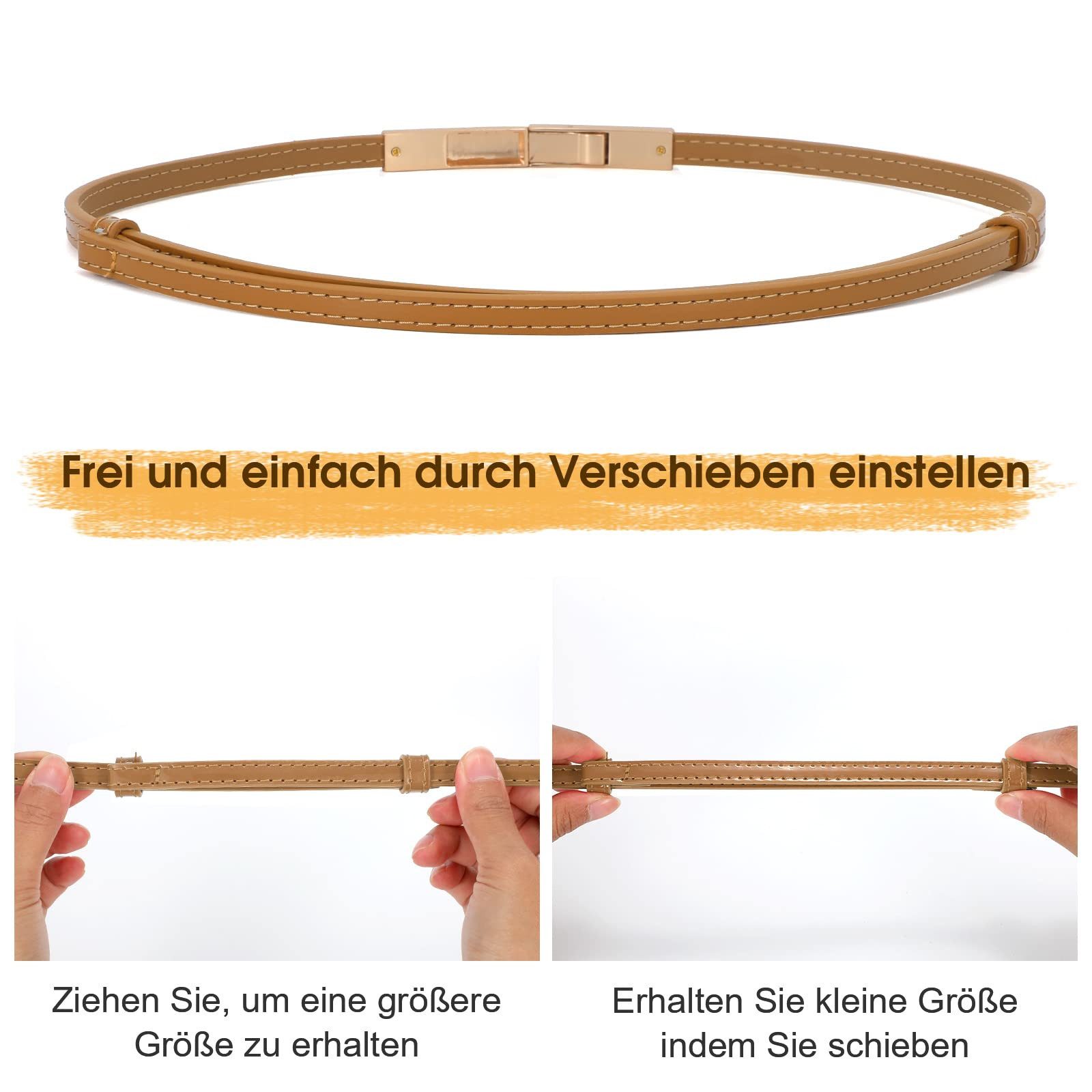 Zaewry Taillengürtel Schmaler Taillengürtel für Damen Ledergürtel Verstellbarer Dünner (2-St) Gürtel Skinny Retro Taillengürtel Klassisch Dekorativen Gürtel – Bild 5 von 5