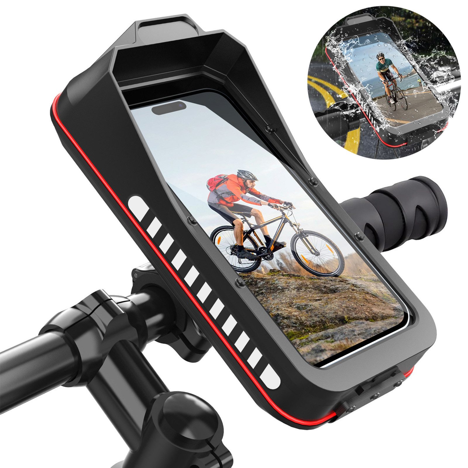 MOPUEA Handy-Halterung Wasserdichte Handyhalterung für Fahrrad und Motorrad, Fahrradhalterung, (bis 6,7 Zoll, Schnellverschluss, 1-tlg., Fahrrad-Handyhalterung, IP67 wasserdicht, 360° drehbar für Smartphones)