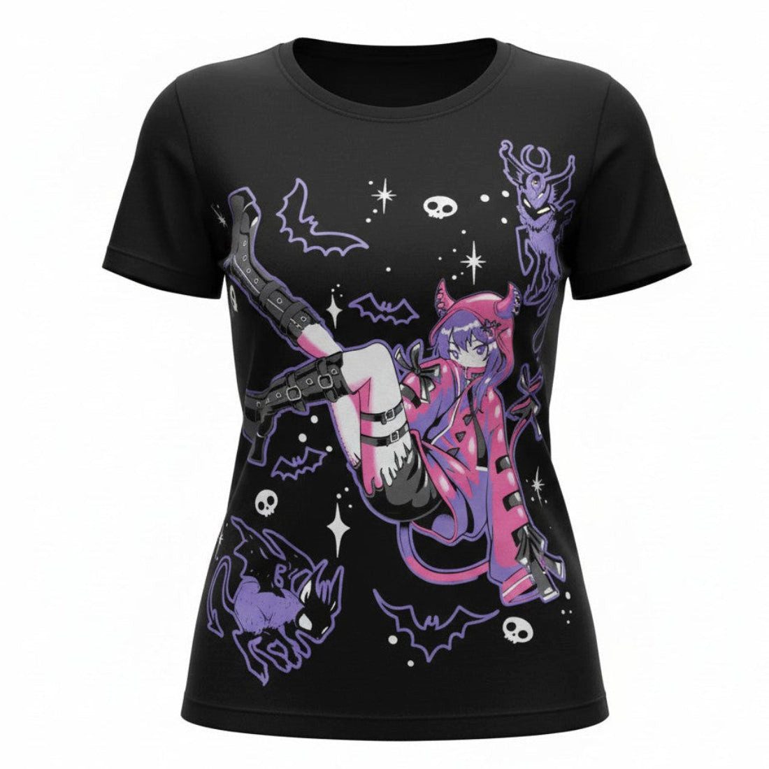 Cupcake Cult Print-Shirt Cute Girl Anime Gothic Top "Bat Brat T-Shirt" – Cupcake Cult Gothic Shirt Anime aus Baumwolle mit Print