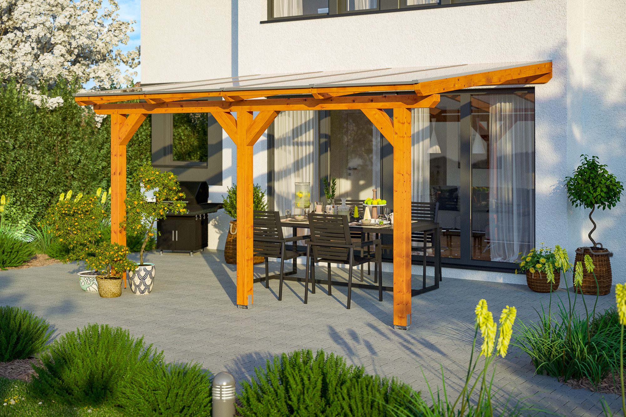 Thumbnail - Skanholz Terrassendach Andria, BxT: 434x250 cm, Bedachung Doppelstegplatten, Leimholz
