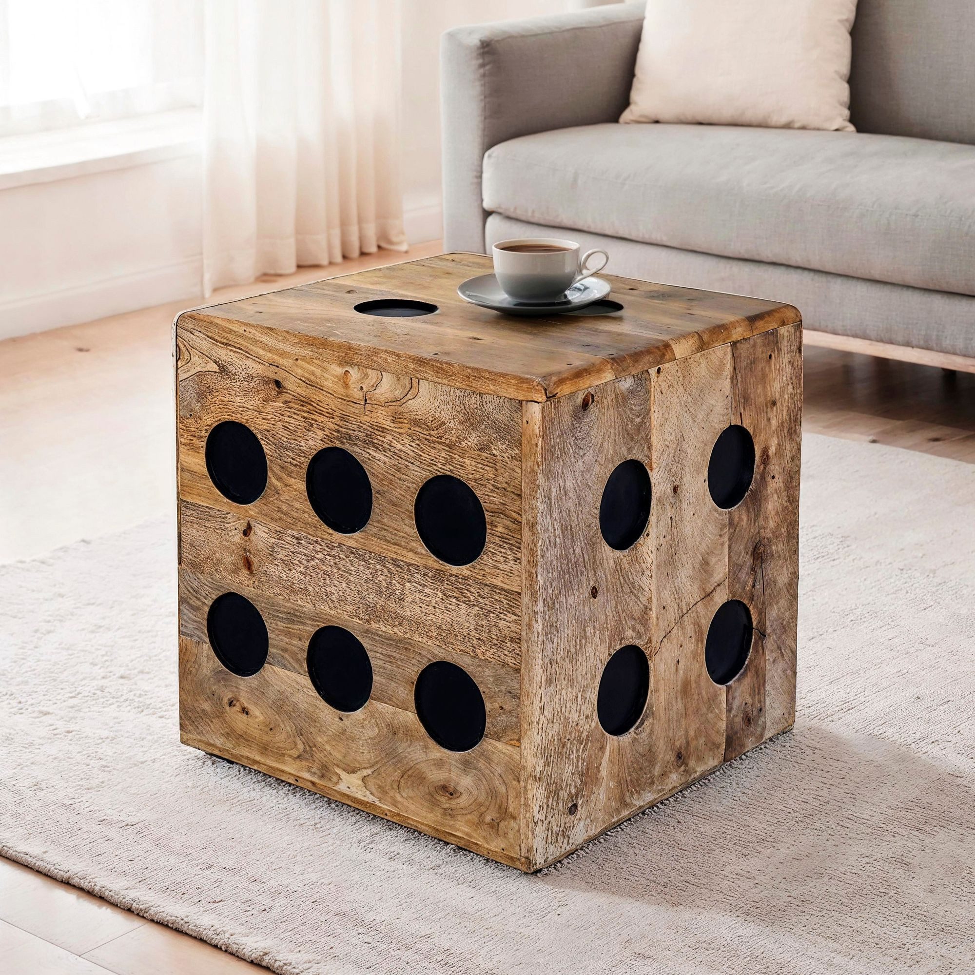 FINEBUY Sitzwürfel FB111299 Würfelhocker Sitzwürfel Mango Massivholz 41 cm Holzwürfel (Spielwürfel Hocker, Mango Massivholz 41x41 cm), Design Holzwürfel als Beistelltisch & Sitzwürfel