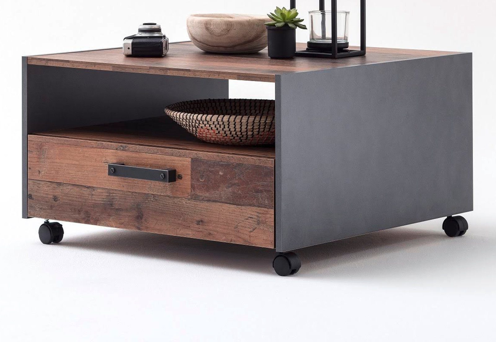 trendteam Couchtisch Indy (Tisch quadratisch, Used Wood und grau, auf Rolle günstig online kaufen