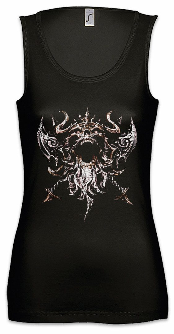 Tanktop Viking Skull V Ärmelloses Damen T-Shirt Runen Walhalla Odin Thor Norse