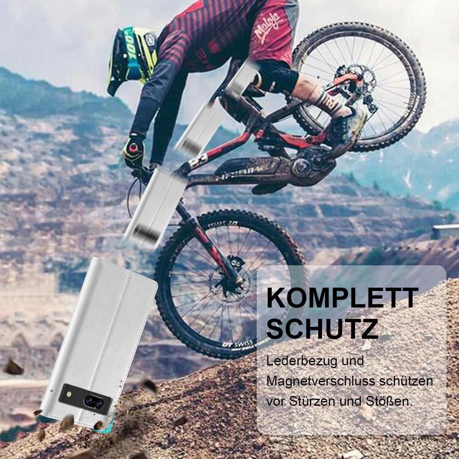 LuxusKollektion Handyhülle Google Pixel 8 Pro Hülle Leder Klappbar Wallet Schutzhülle White