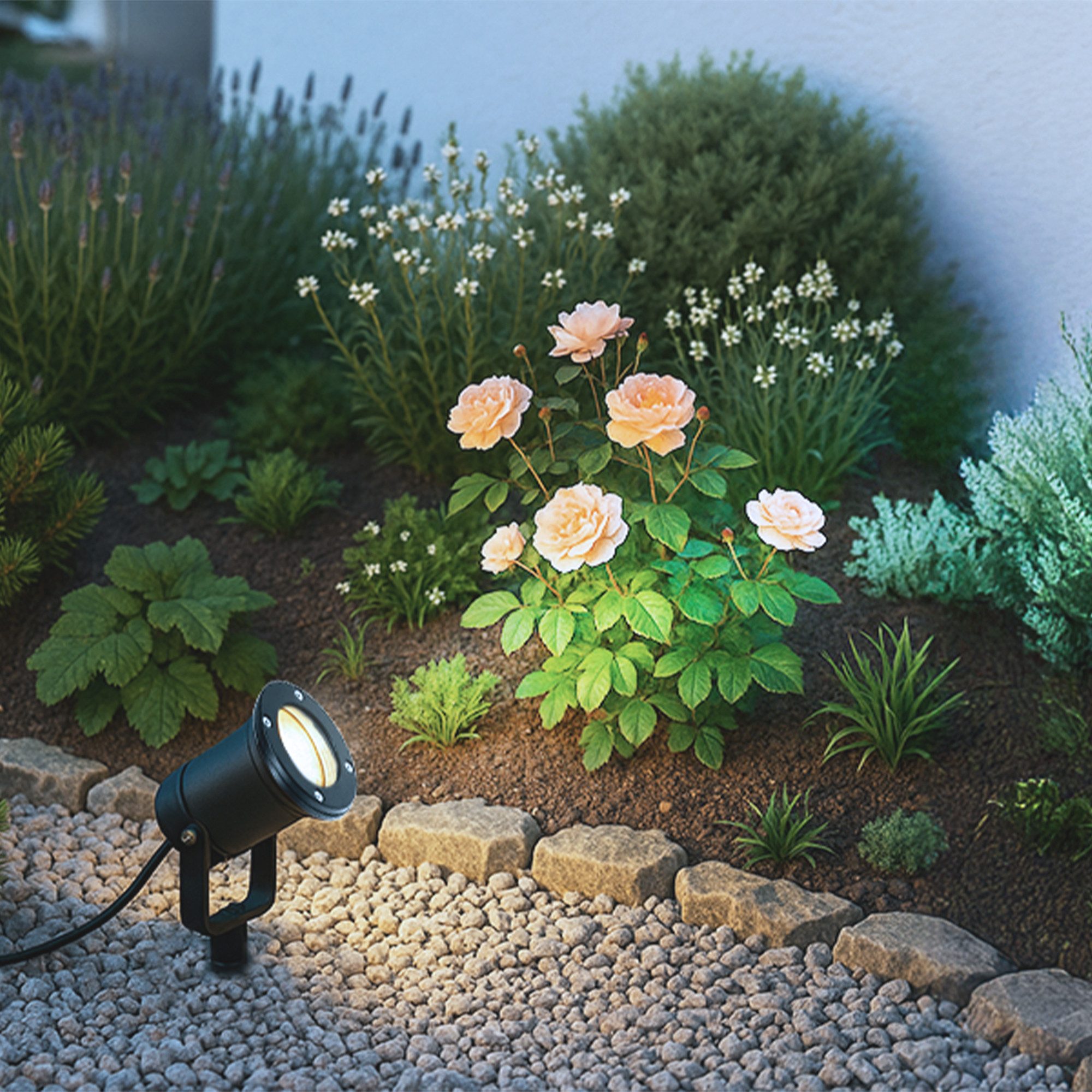 SSC-LUXon LED Gartenstrahler LED Gartenstrahler KARI Erdspiess & Kabel schwarz 3W neutralweiss GU10, Neutralweiß