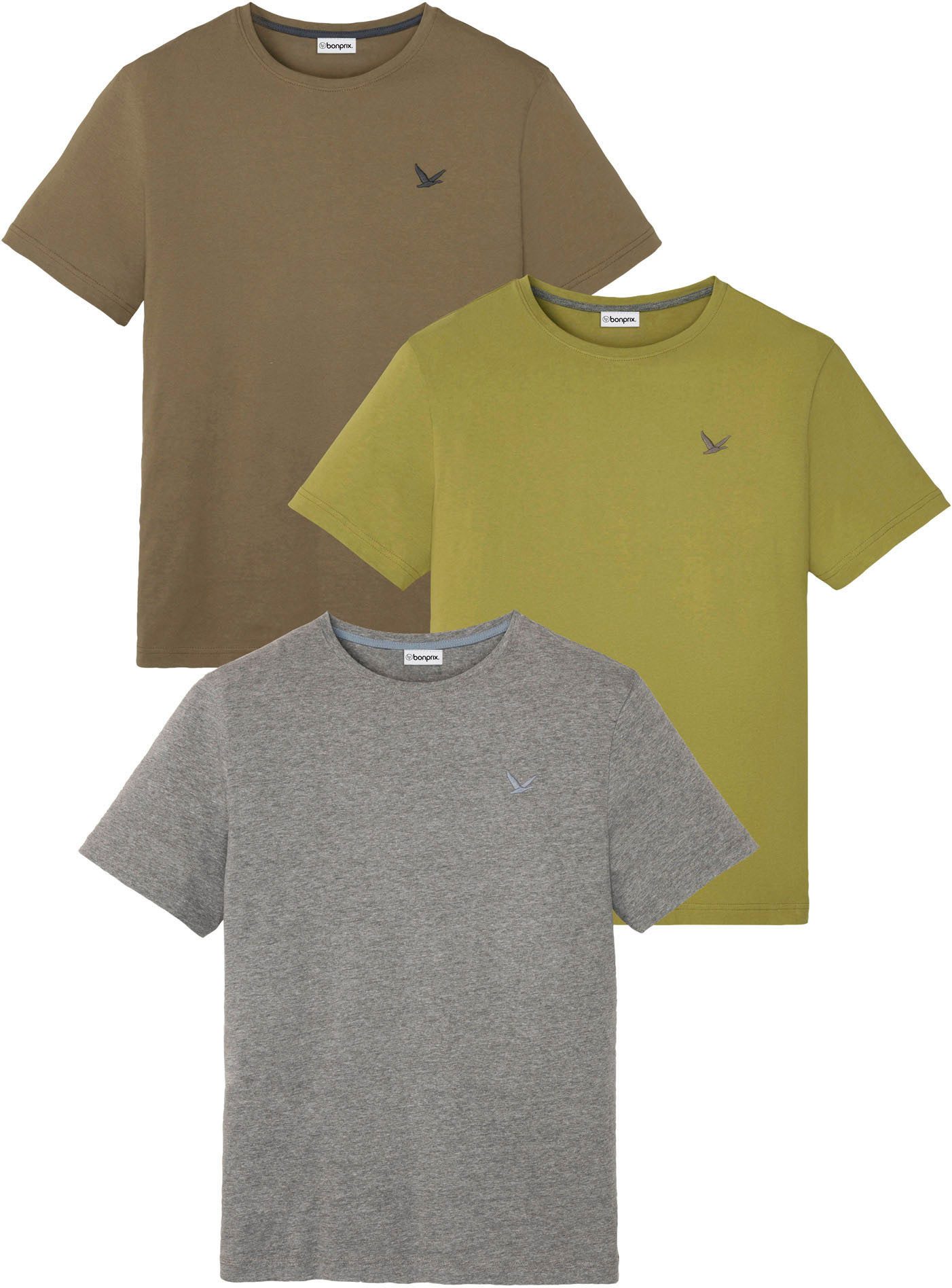 bonprix T-Shirt (Packung, 3-tlg., 3er) Regular Fit, Kurzarm, für den Alltag, aus Baumwolle und Viskose