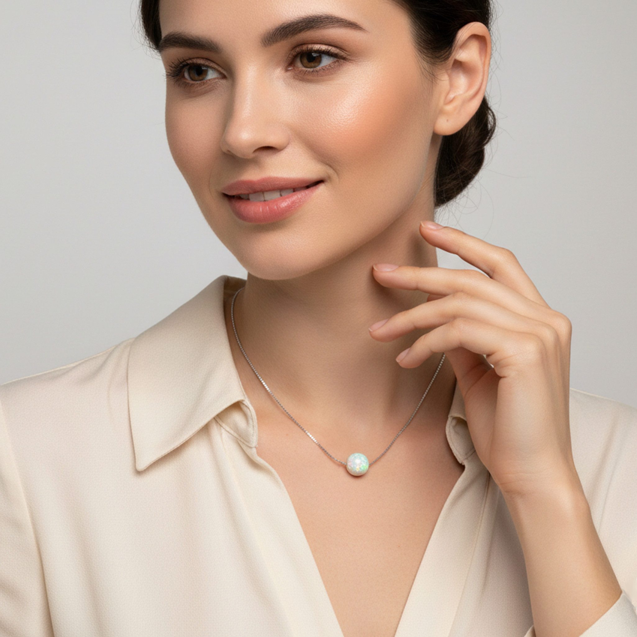 Edellis Kette mit Anhänger Hochwertiger runder Weißer Opal 8 mm mit 925 Ste günstig online kaufen