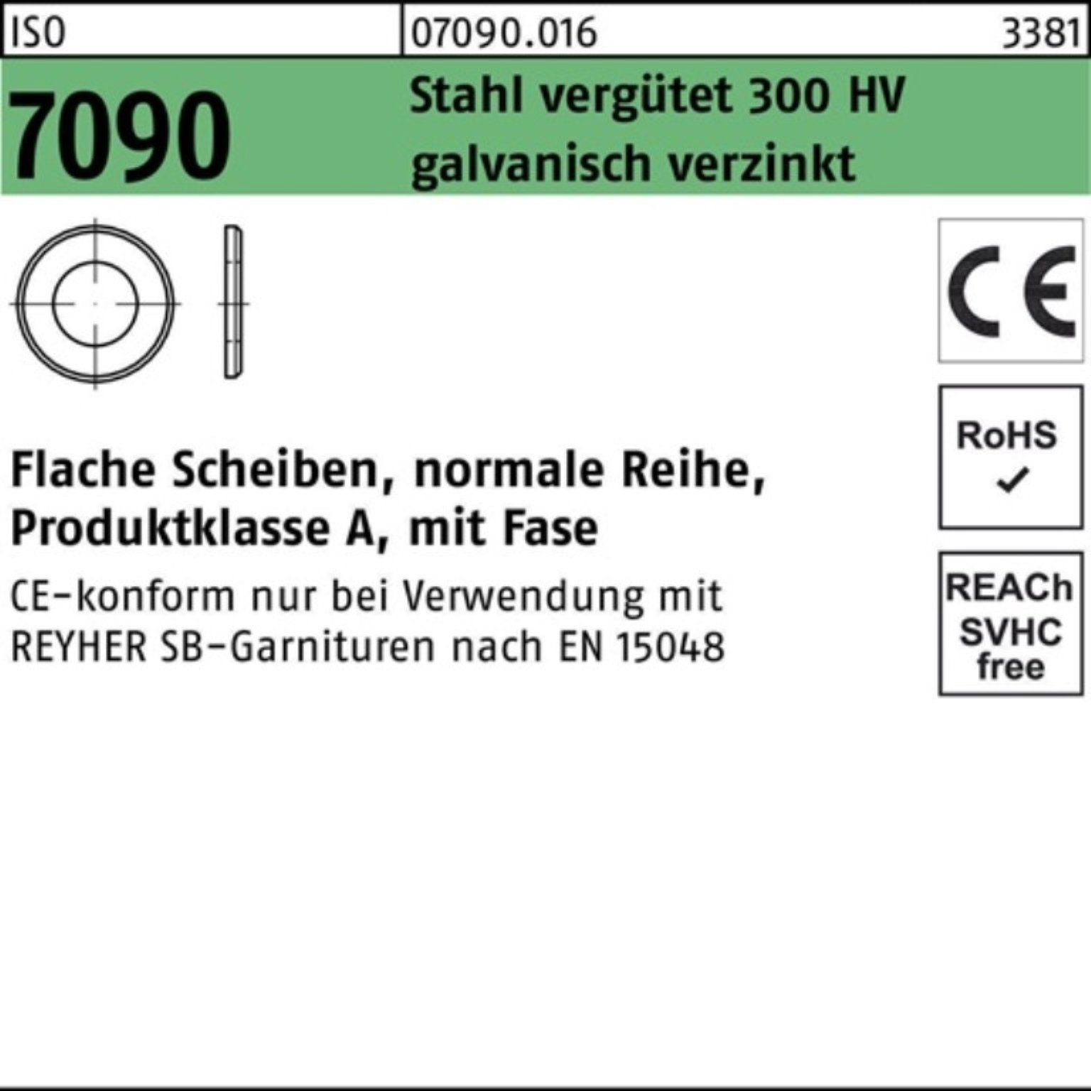 Reyher Unterlegscheibe 100er Pack Unterlegscheibe ISO 7090 Fase 12 Stahl verg. 300 HV galv.ve