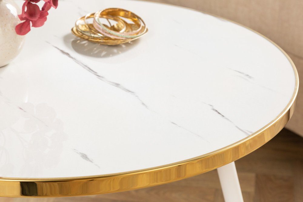 Acrylglas · weiß | 1-St), Couchtisch (Einzelartikel, rund PARIS · Marmor-Design gold · Metall-Beine Wohnzimmer Ø60cm weiß weiß · / riess-ambiente weiß |
