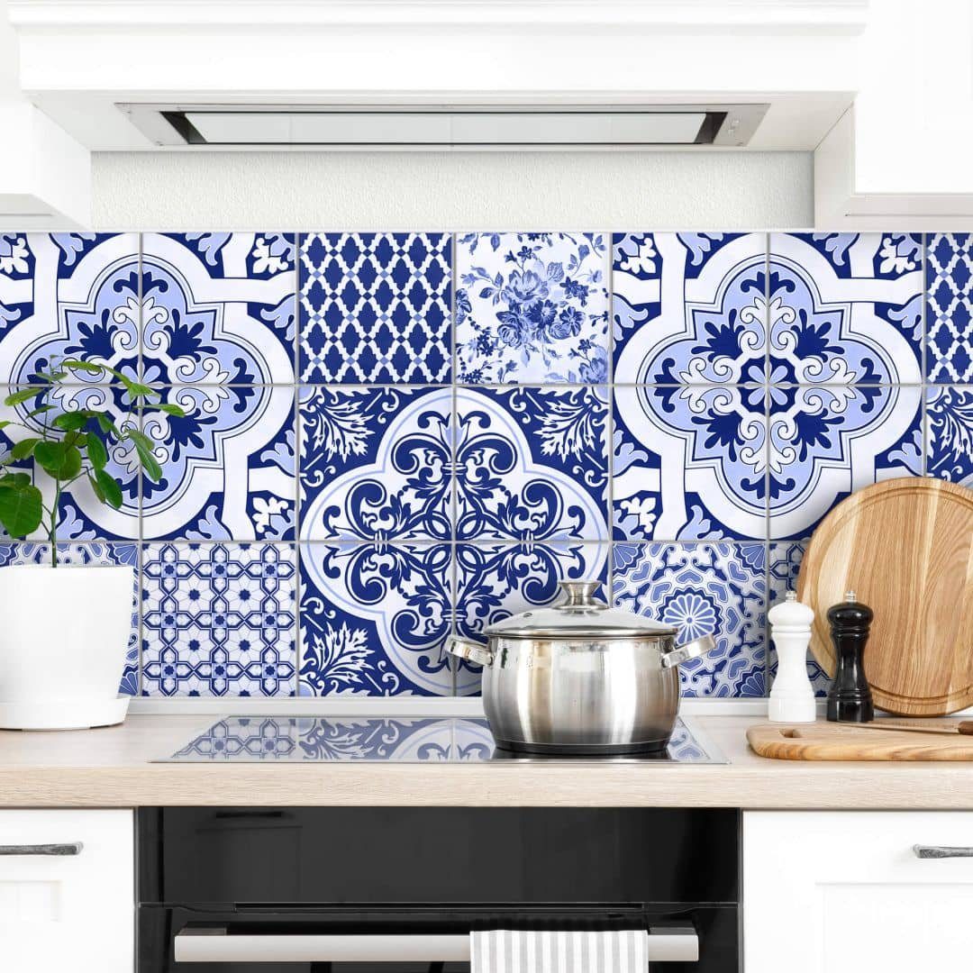 K&L Wall Art Плиткаaufkleber Portugiesische Kacheln, retro, blau, selbstklebend, 12er Set