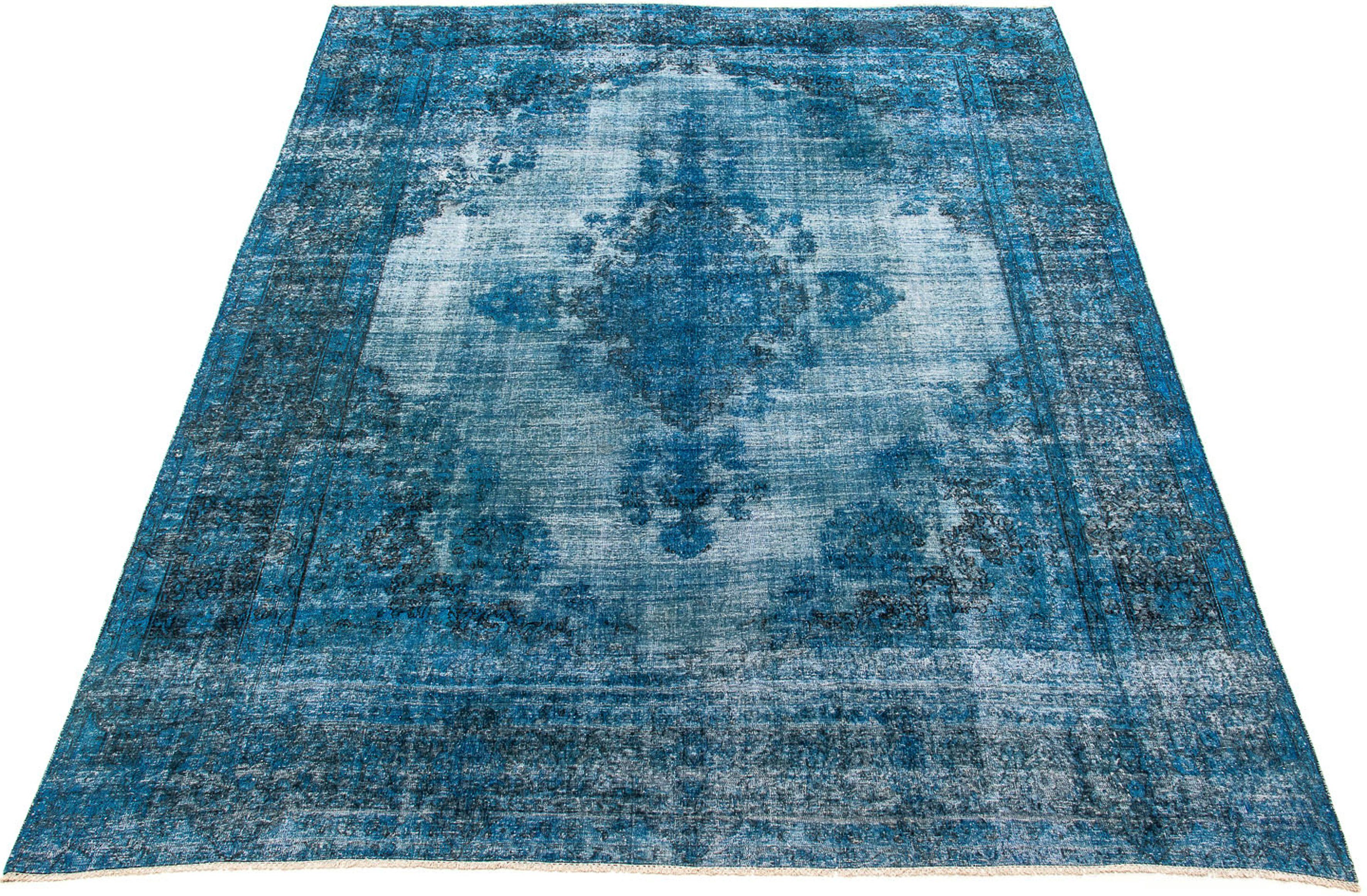 Teppich Vintage - 378 x 295 cm - dunkelblau, morgenland, rechteckig, Höhe: 8 mm, Wohnzimmer, Handgeknüpft, Einzelstück mit Zertifikat