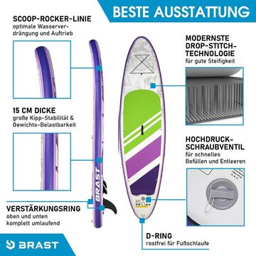 BRAST SUP-Board Aufblasbares Stand up Paddle Set für Frauen viele Modelle, (300x76x15cm), incl. Zubehör, 5 Jahre Garantie, Fußschlaufe Paddel Pumpe Rucksack