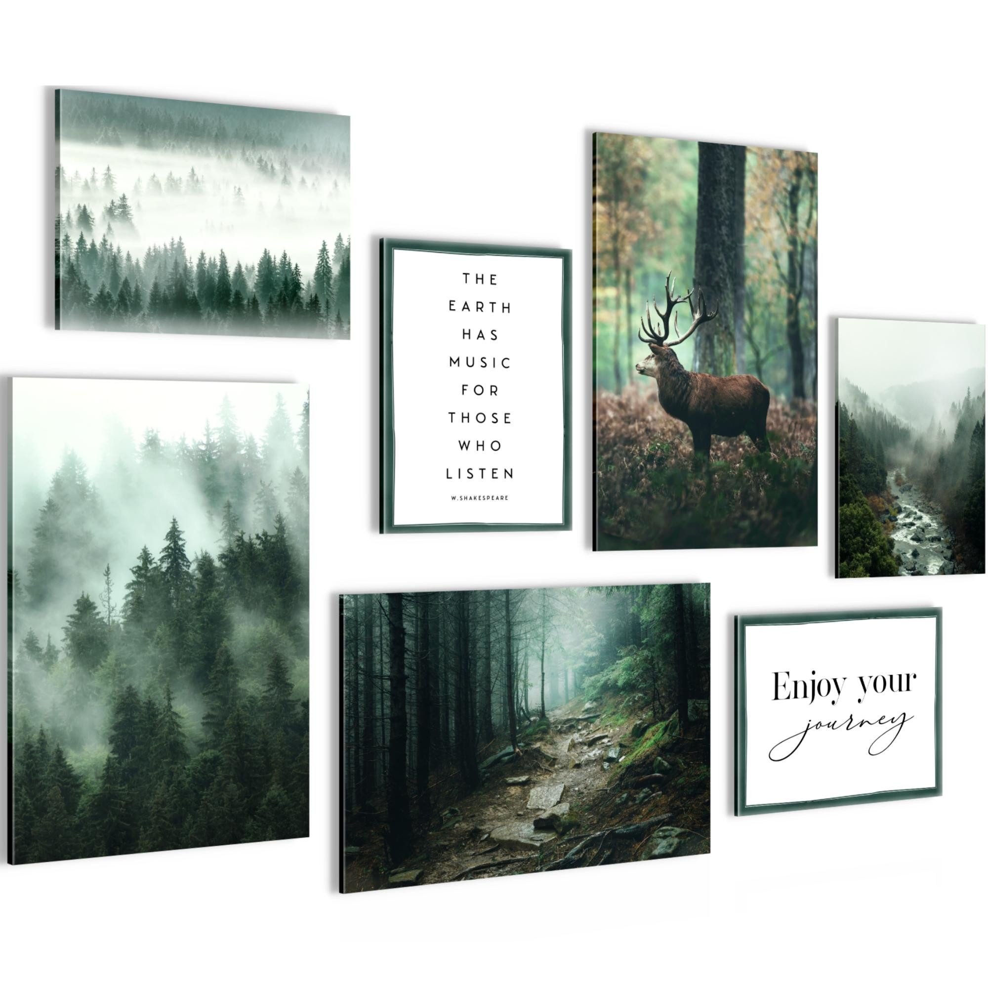 Novart Wandbild Wald Hirsch KOMPLETT AUFHÄNGFERTIG Natur Grün Wohnzimmer Schlafzimmer, Hirsch