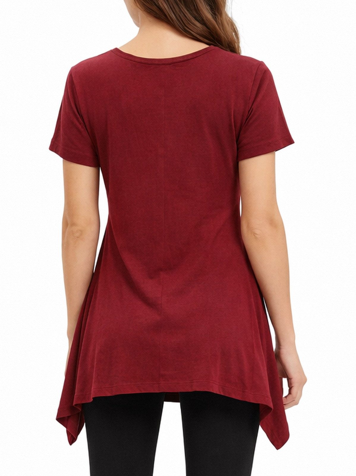 Vishes Zipfelshirt Kurzarm Zipfeltop Damen Asymmetrisch Unifarben Jersey Baumwolle Alternative Mode, Boho, Hippie, Ethno, Festival