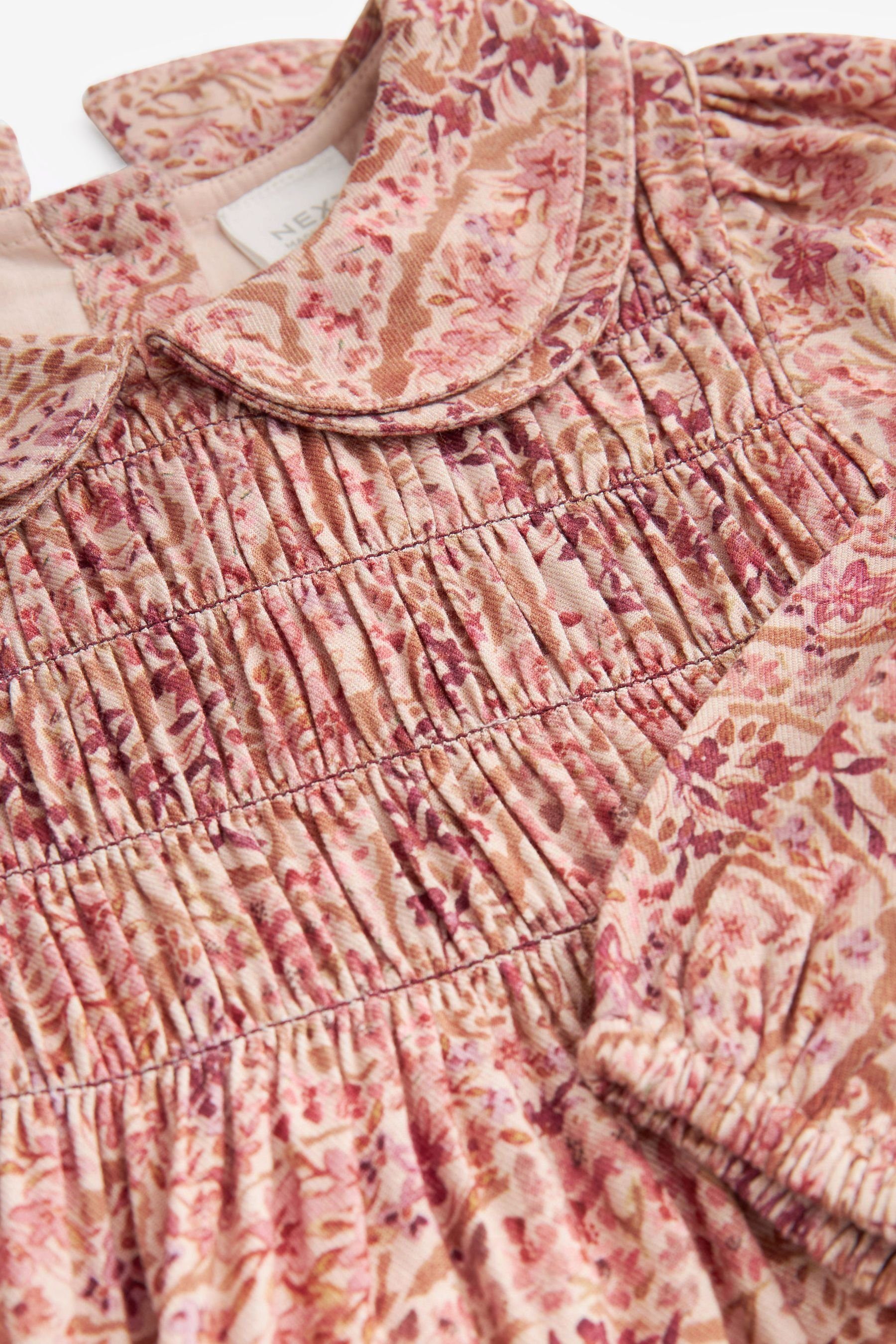 Next Smokkleid Kleid Pink Print (1-tlg) mit Gesmoktes