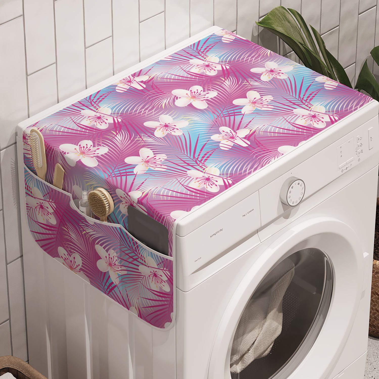 Abakuhaus Badorganizer Anti-Rutsch-Stoffabdeckung für Waschmaschine und Trockner, Natürlich Frangipani Hibiscus Flowers