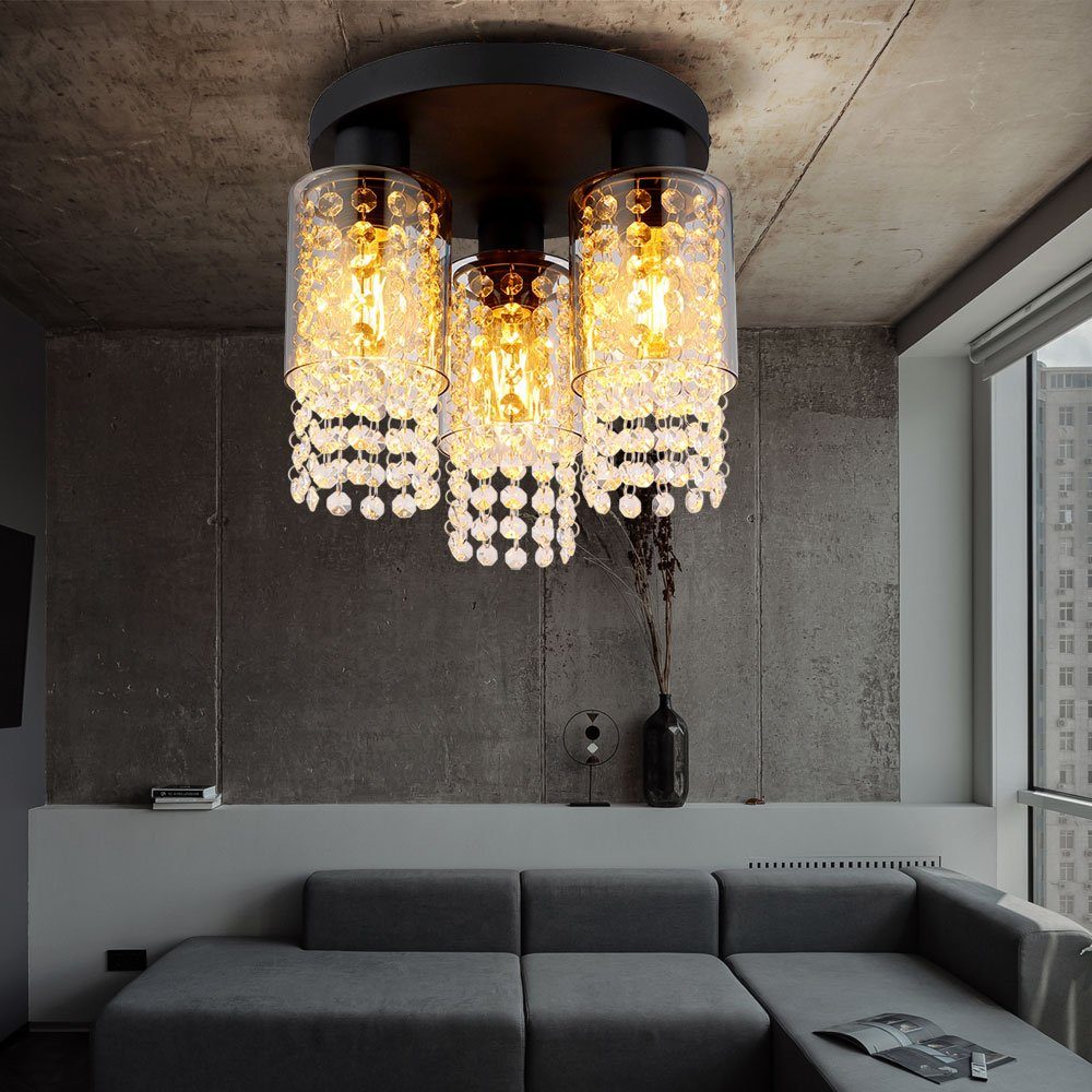 Globo LED-Hängeleuchte, Deckenlampe Deckenleuchte Wohnzimmerlampe Schwarz-matt Glaskristalle D