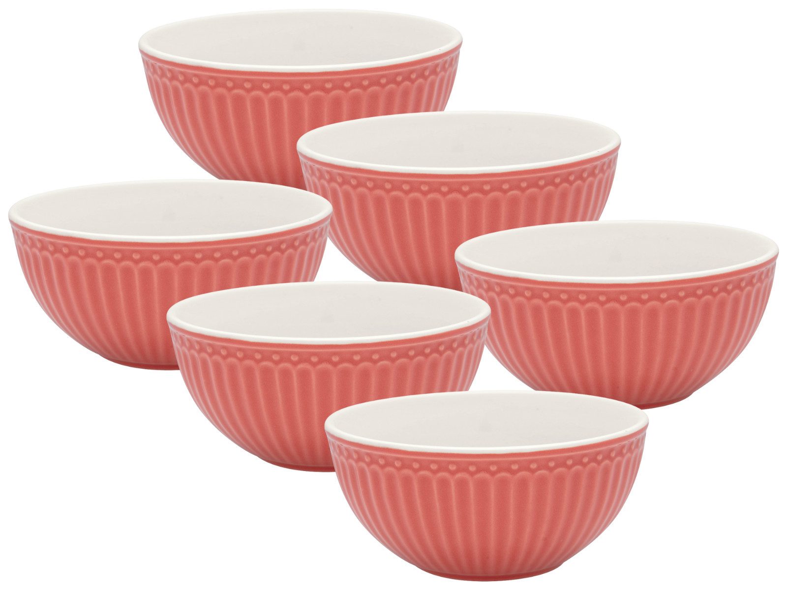 Greengate Müslischale Alice Müslischale coral 14 cm Set6, Steinzeug, (Schüsseln & Schalen)