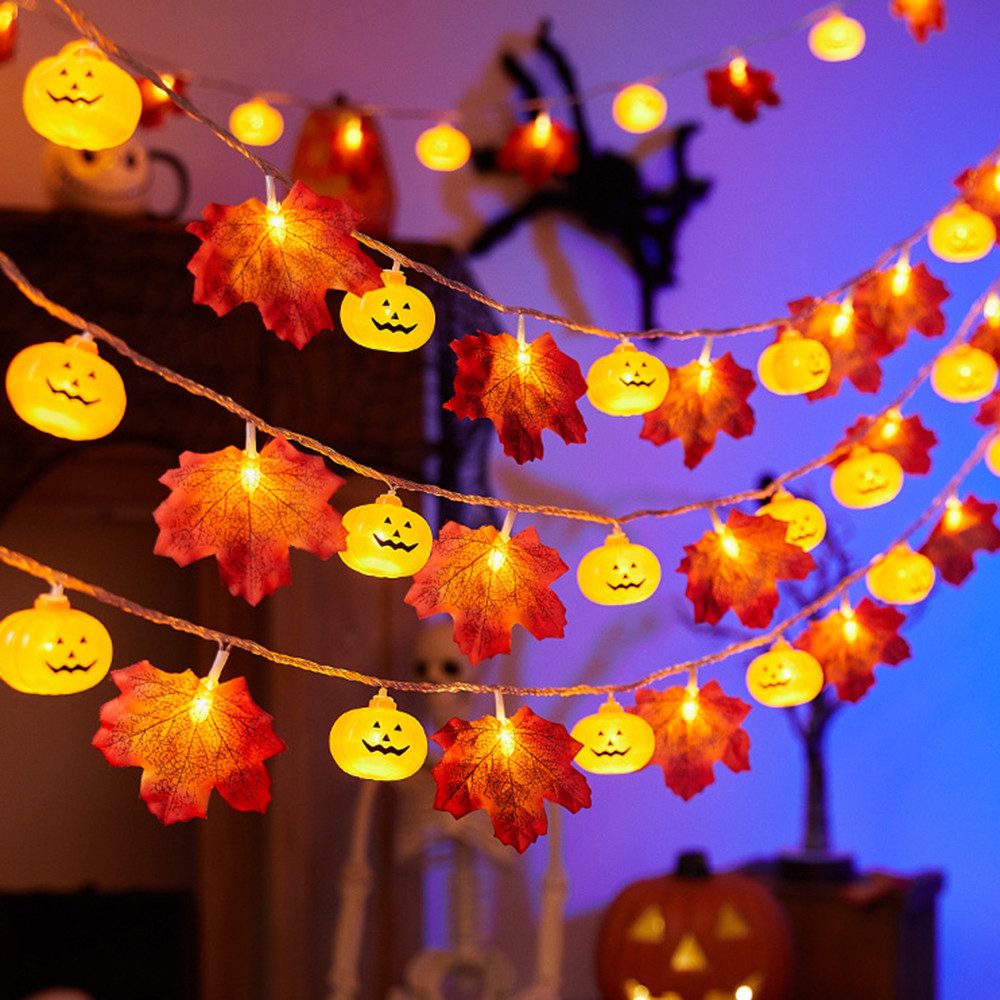 Bomiclss LED-Lichterkette 3M 20LED Halloween Deko Herbst Ahornblatt Girlande Lichterkette, für Halloween Theme Erntedankfest Weihnachtsfeiern – Bild 2 von 5