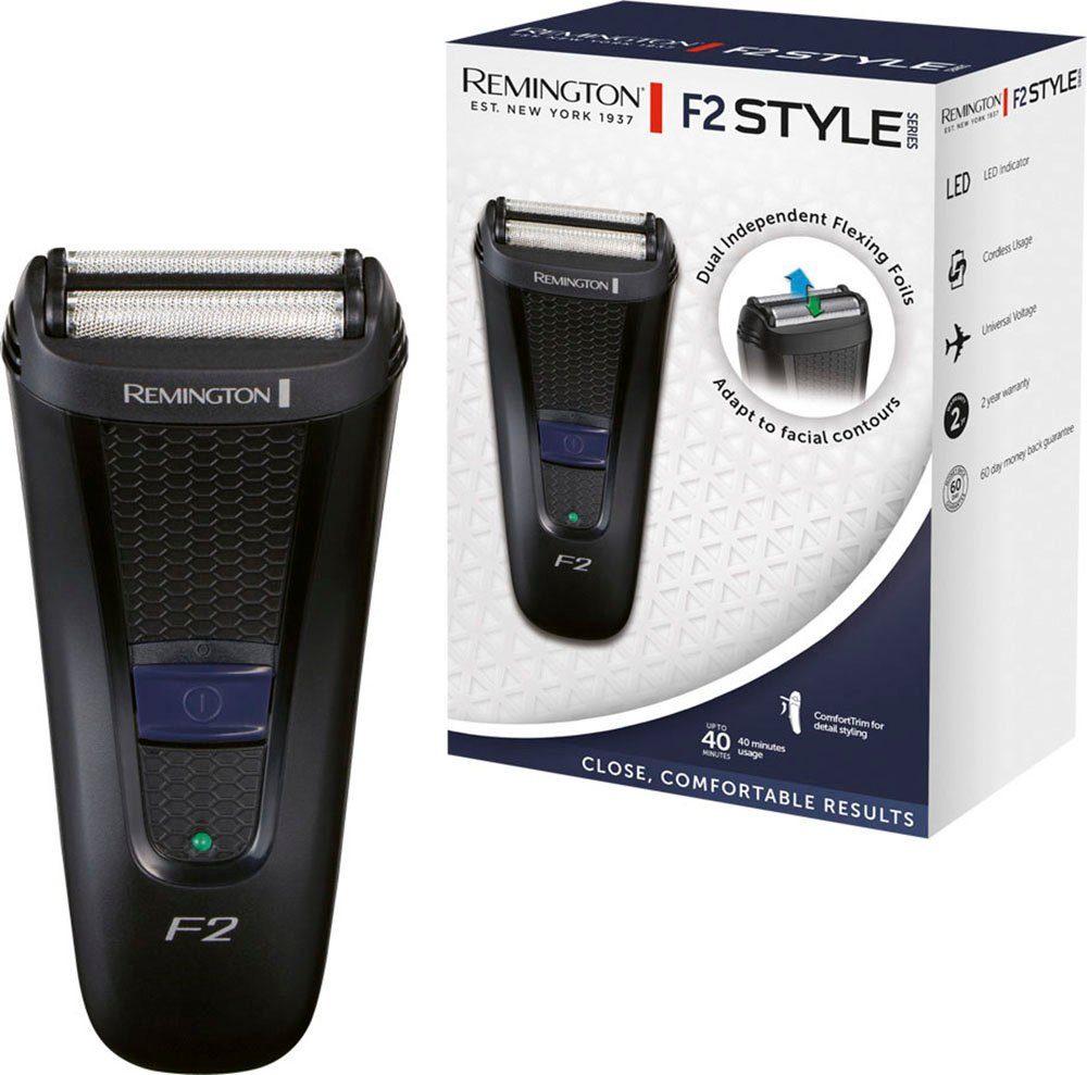 Remington Elektrorasierer F2002 Style Series Foil Shaver F2, Aufsätze: 1, integrierter Präzisionstrimmer, Pop-Up-Trimmer, abwaschbar, LED Anzeige, Präzisionstrimmer