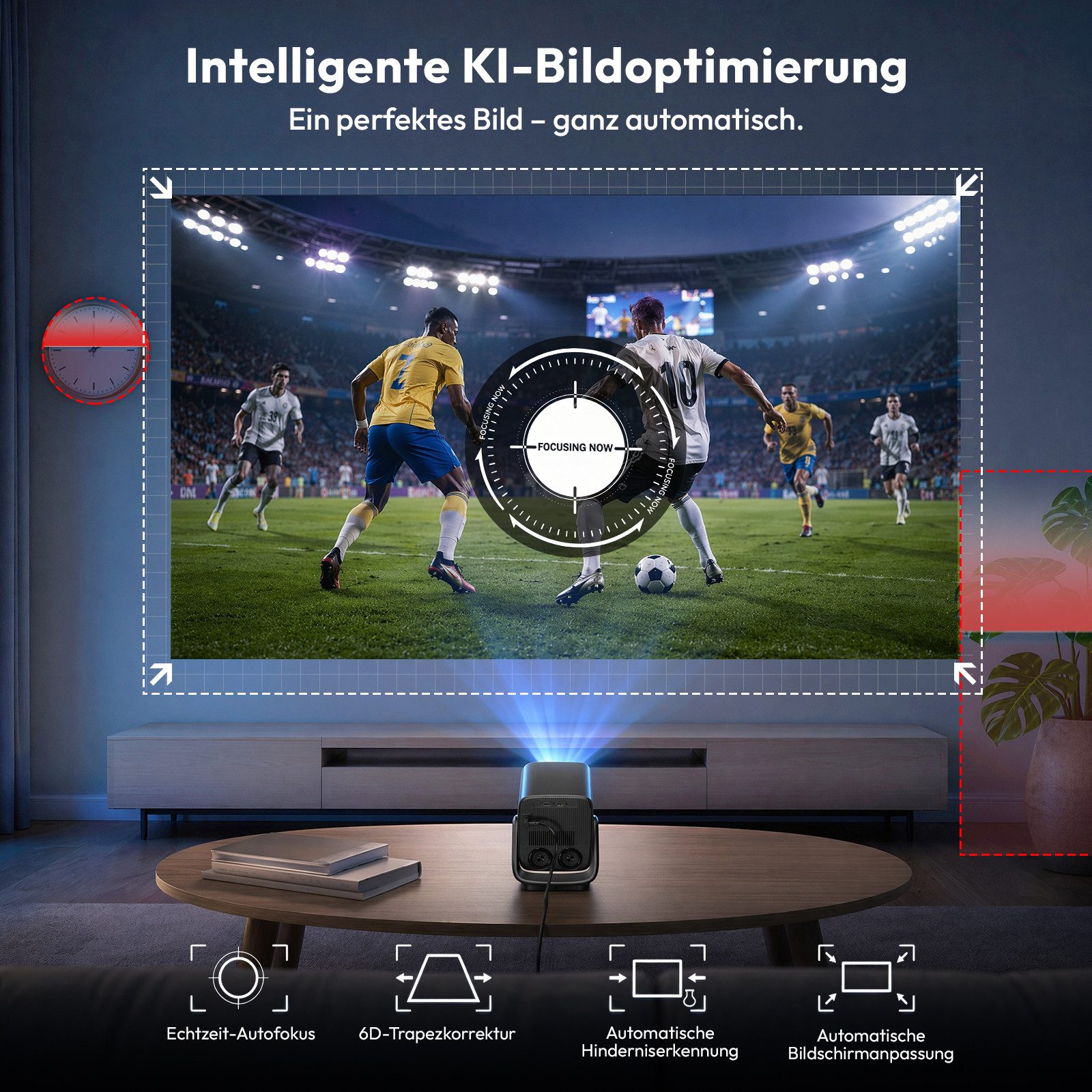 XGODY Beamer 4K Heimkino 1000 ANSI, kompatibel mit Netflix (Autofokus) UHD-Beamer (1000 lm, 15000:1, 3840 x2160(1000 ANSI) px, 150-Zoll-Display beamer mit leinwand, beamer deckenhalterung)