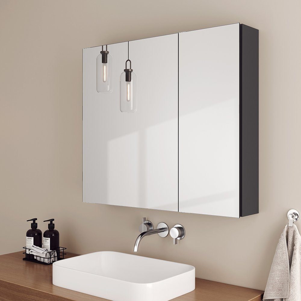 EMKE Spiegelschrank EMKE Badezimmerspiegelschrank Badspiegelschrank Verstellbare Trennwand zweitüriger spiegelschrank mit doppelseitigem(MC7) grau