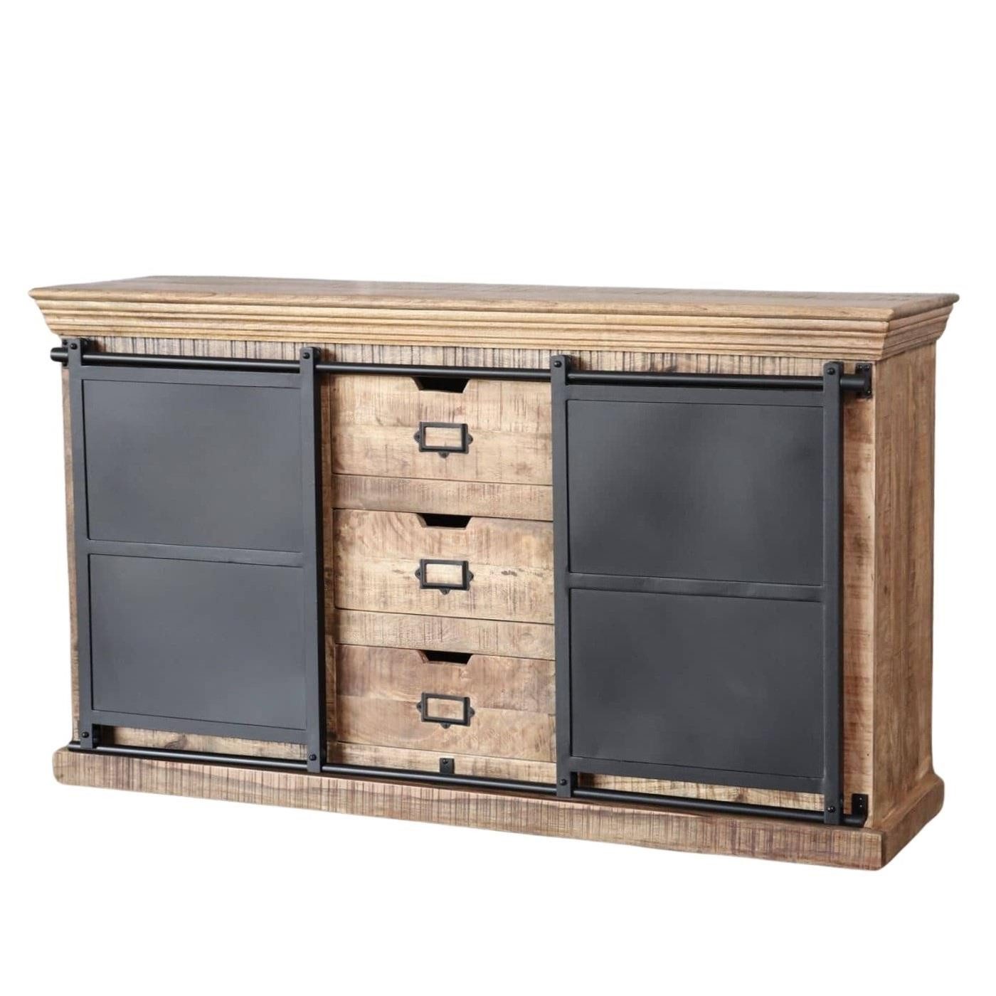 baario Sideboard Sideboard SELCE Industrial, 150cm Massivholz Schiebetüren Anrichte