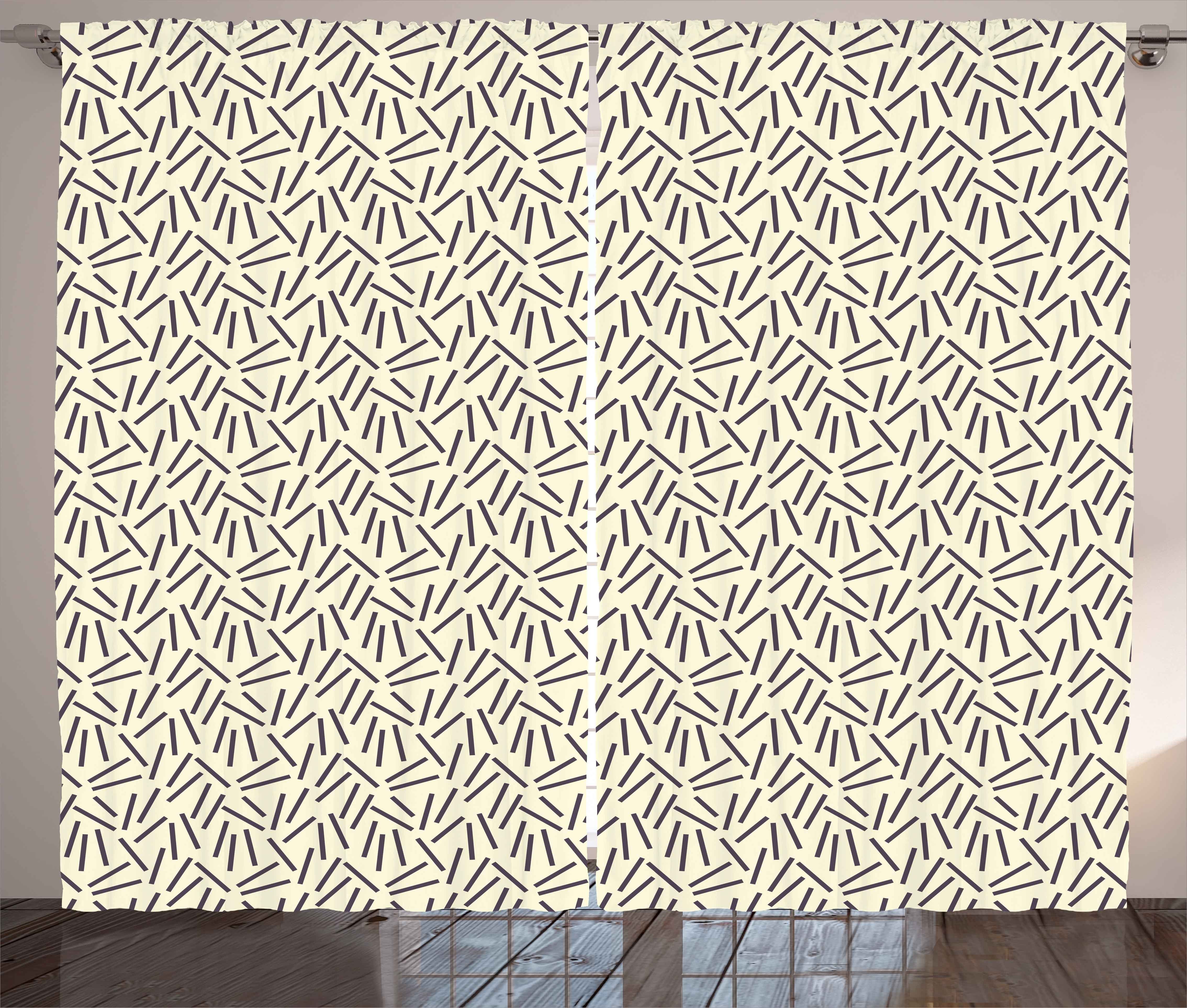 Gardine Schlafzimmer Kräuselband Vorhang mit Schlaufen und Haken, Abakuhaus, Abstrakt Schwarze Linien Moderne Kunst