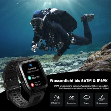 KOSPET Robuste Militär-Smartwatch für Android und iOS, 50 Meter wasserdicht Smartwatch (4,7 cm/1,85 Zoll), großer Akku mit 60 Tagen Standby, Bluetooth-Anrufe, für Herren