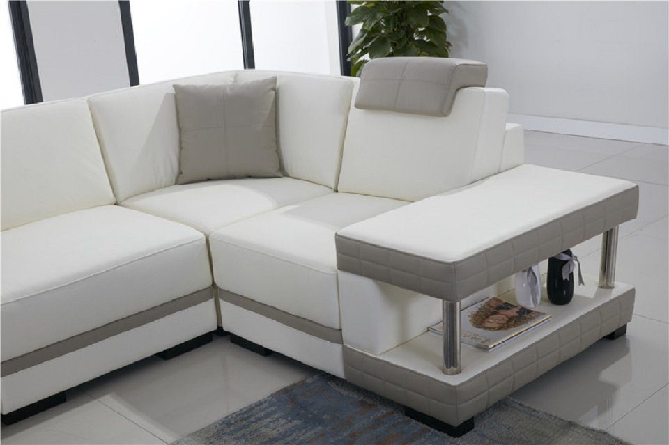 Leder Design Polster JVmoebel Ecksofa Couch Wohnlandschaft Weiß/Grau Ecksofa Sofa Luxus U Form